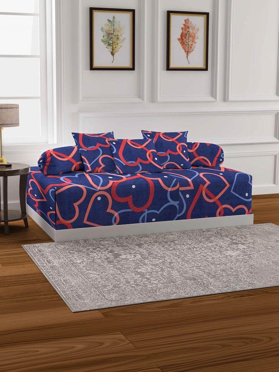 Myntra Elegant Homes 6-Pcs Blue Printed Bedsheet With Bolster & Cushion Covers-picture-17
