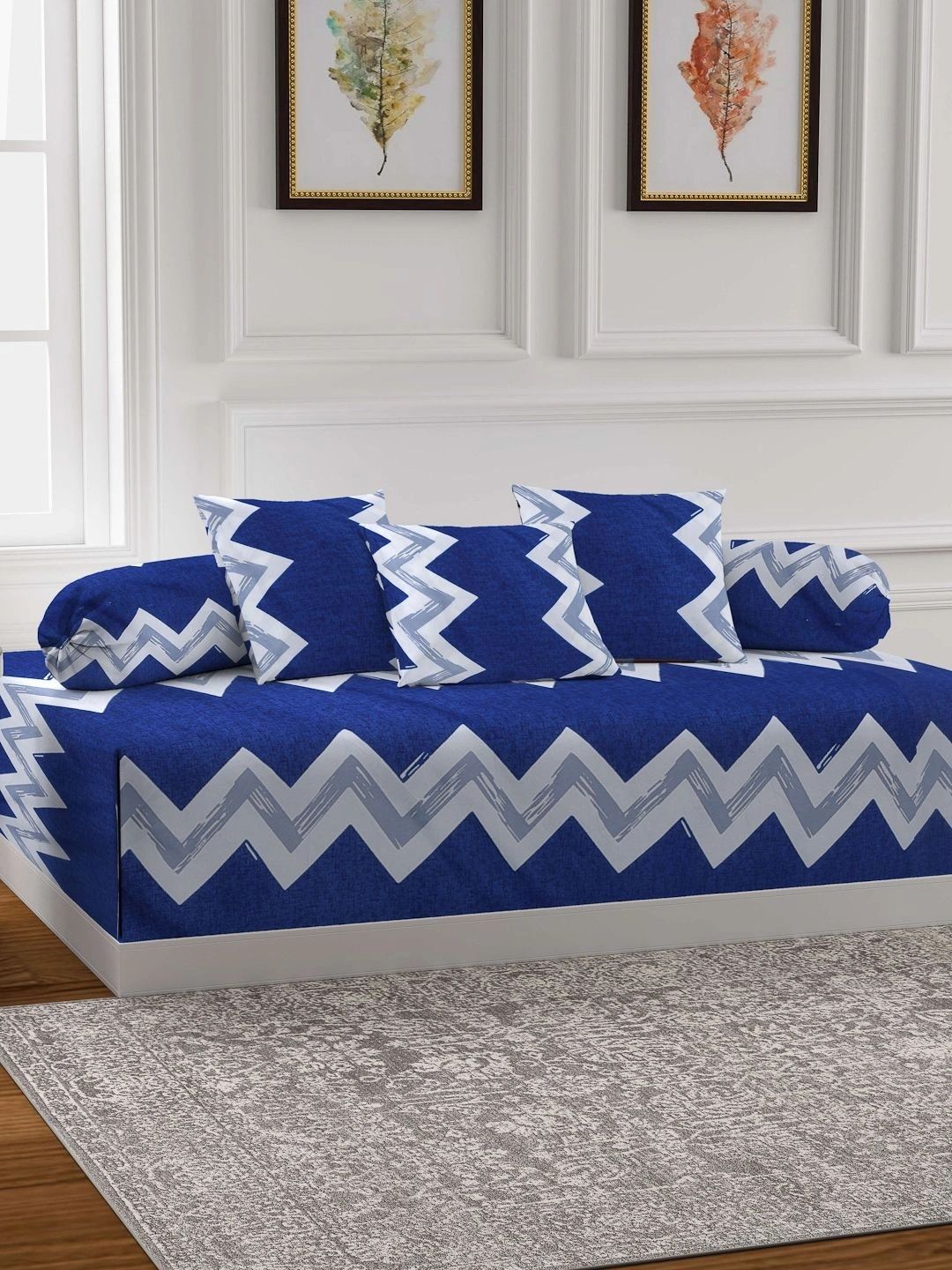 Myntra Elegant Homes 6-Pcs Blue Printed Bedsheet With Bolster & Cushion Covers-picture-24