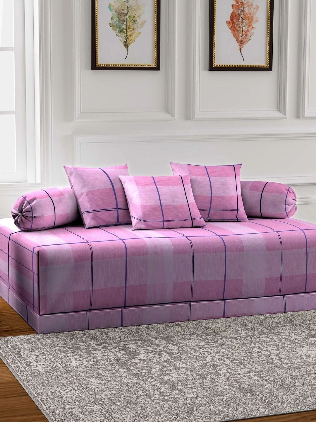 Myntra Elegant Homes 6-Pcs Pink Printed Bedsheet With Bolster & Cushion Covers-picture-10