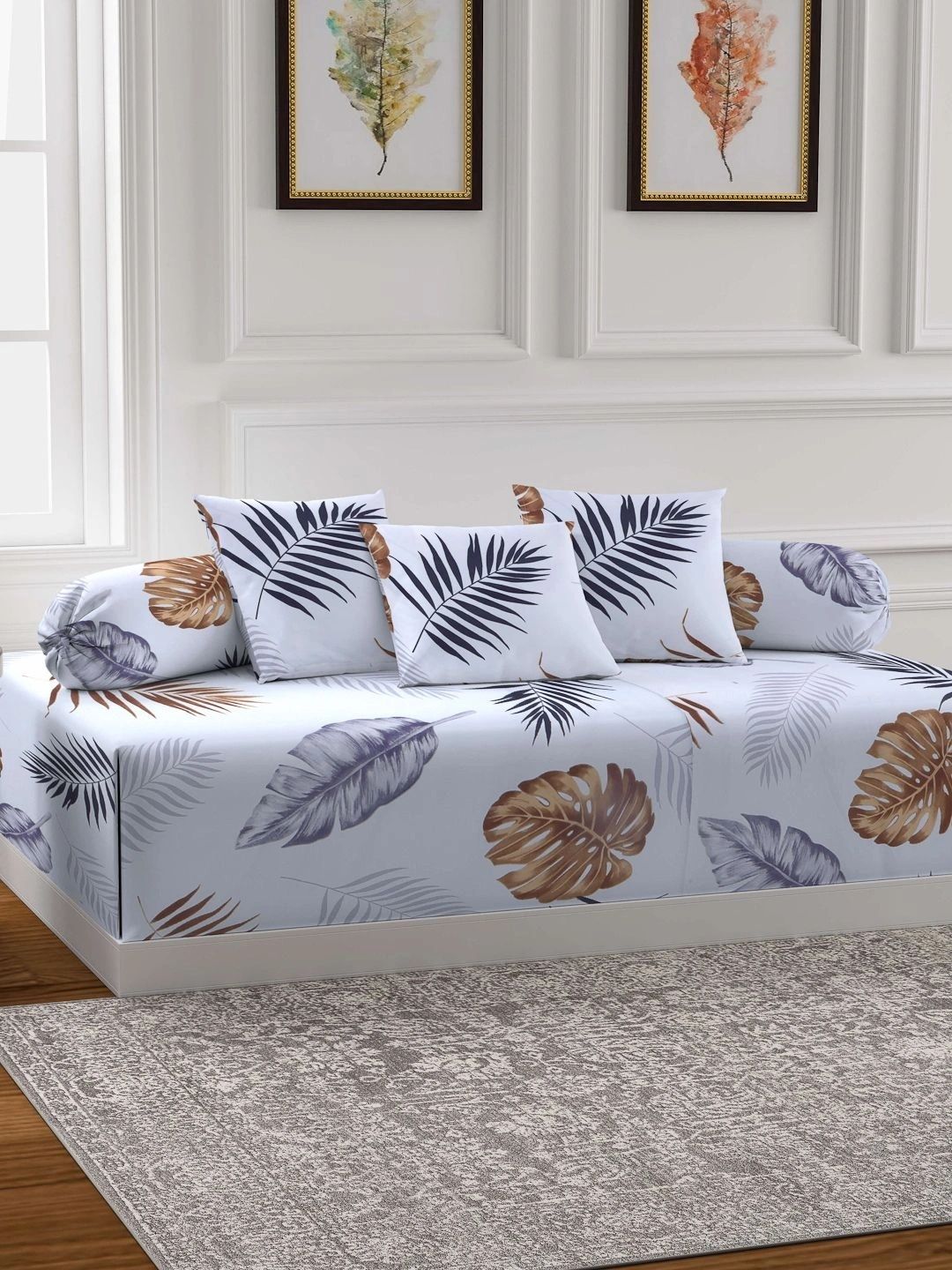 Myntra Elegant Homes 6-Pcs White Printed Bedsheet With Bolster & Cushion Covers-picture-48