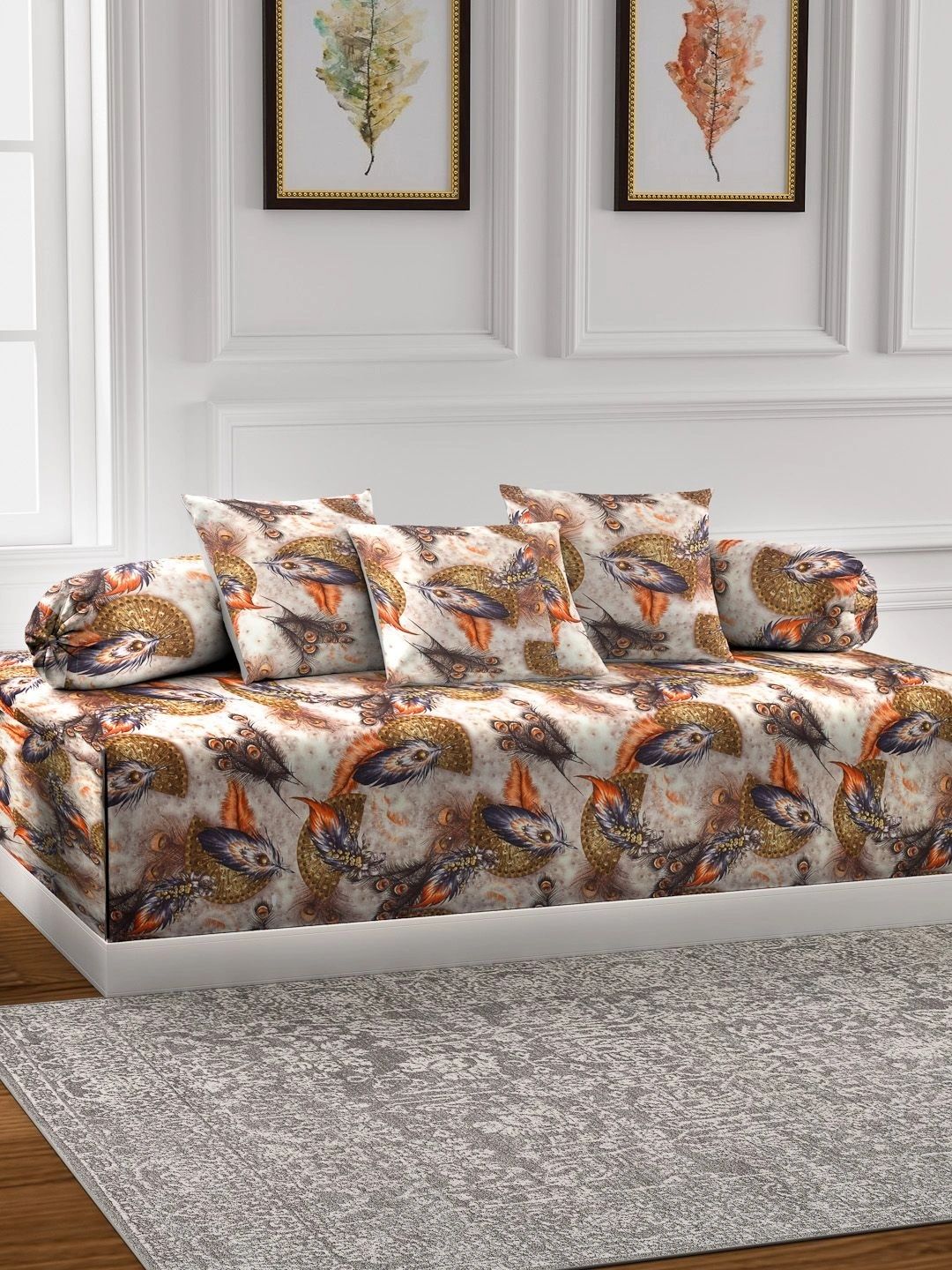 Myntra Elegant Homes 6-Pcs White Printed Bedsheet With Bolster & Cushion Covers-picture-11