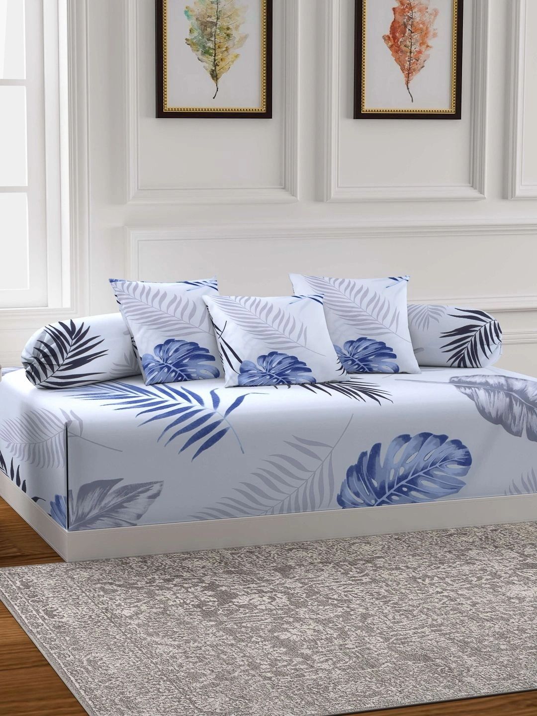 Myntra Elegant Homes 6-Pcs White Printed Bedsheet With Bolster & Cushion Covers-picture-27