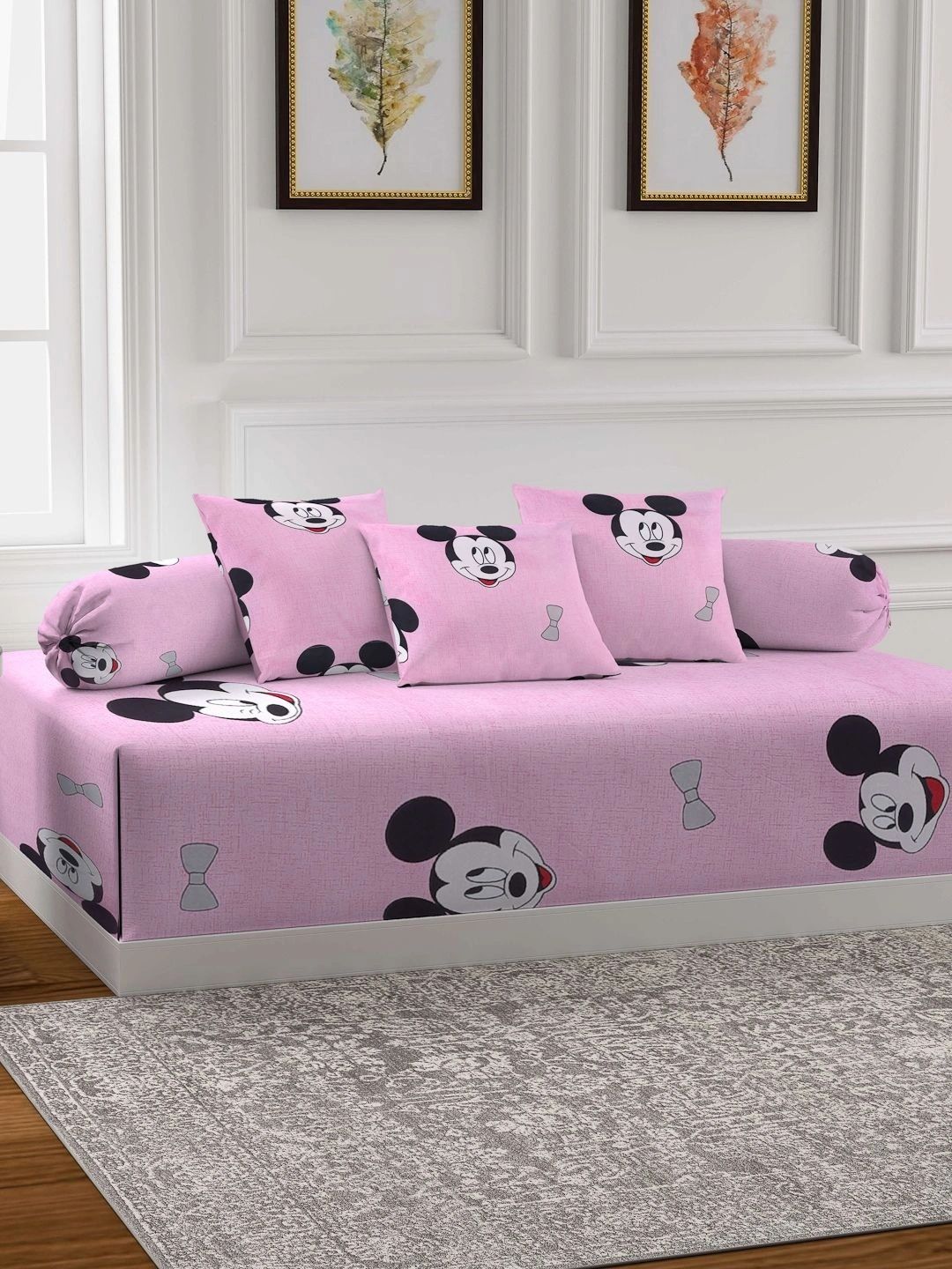 Myntra Elegant Homes 6-Pcs Pink Printed Bedsheet With Bolster & Cushion Covers-picture-13