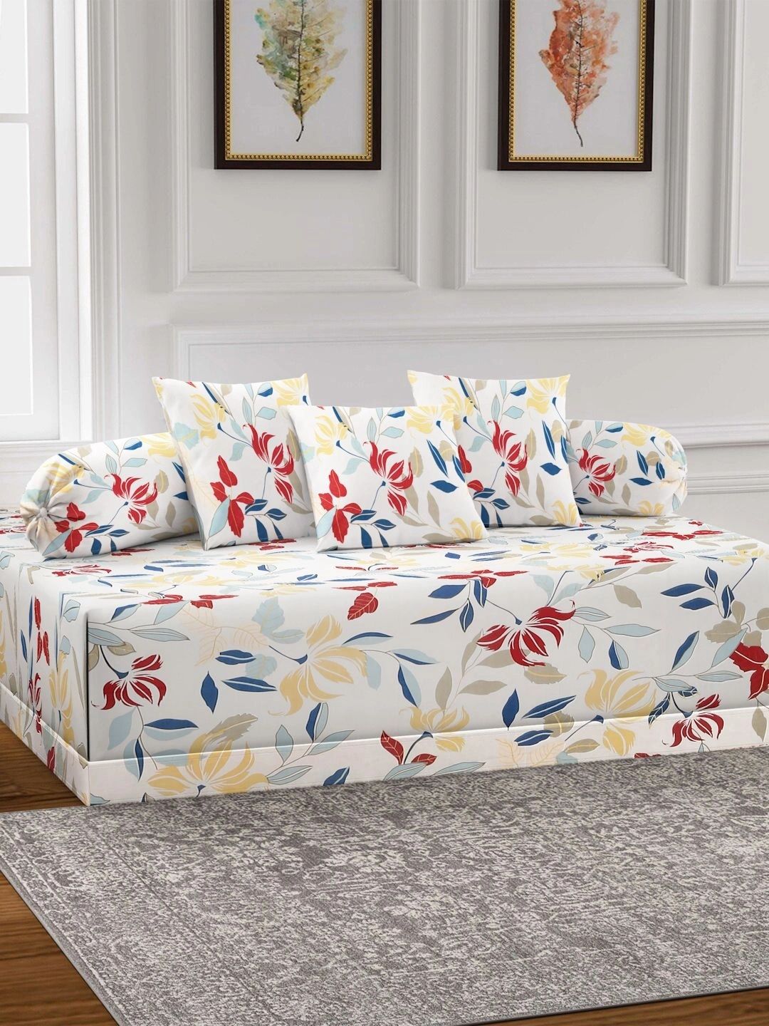 Myntra Elegant Homes 6-Pcs White Printed Bedsheet With Bolster & Cushion Covers-picture-17