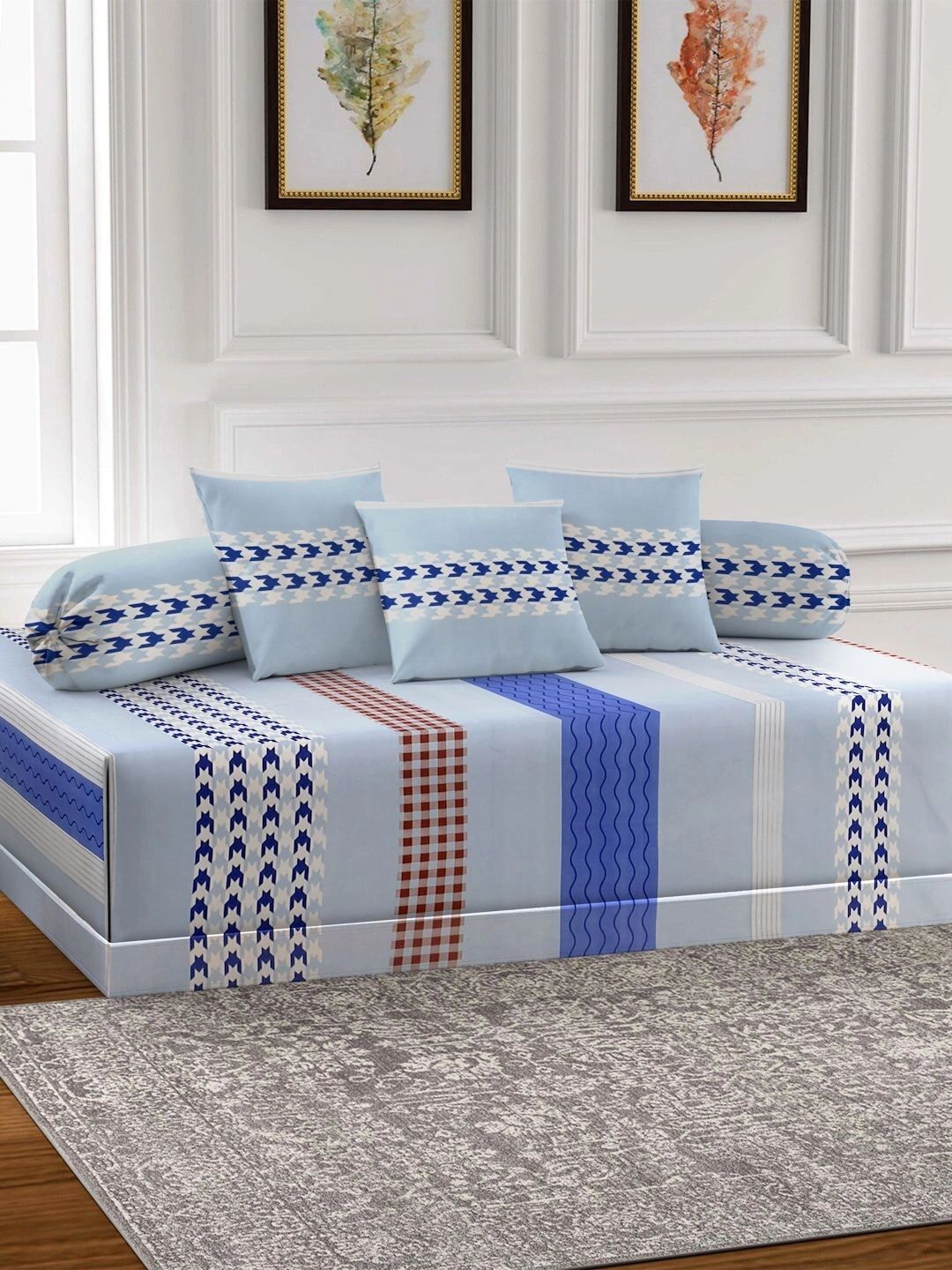Myntra Elegant Homes 6-Pcs Grey Printed Bedsheet With Bolster & Cushion Covers-picture-47