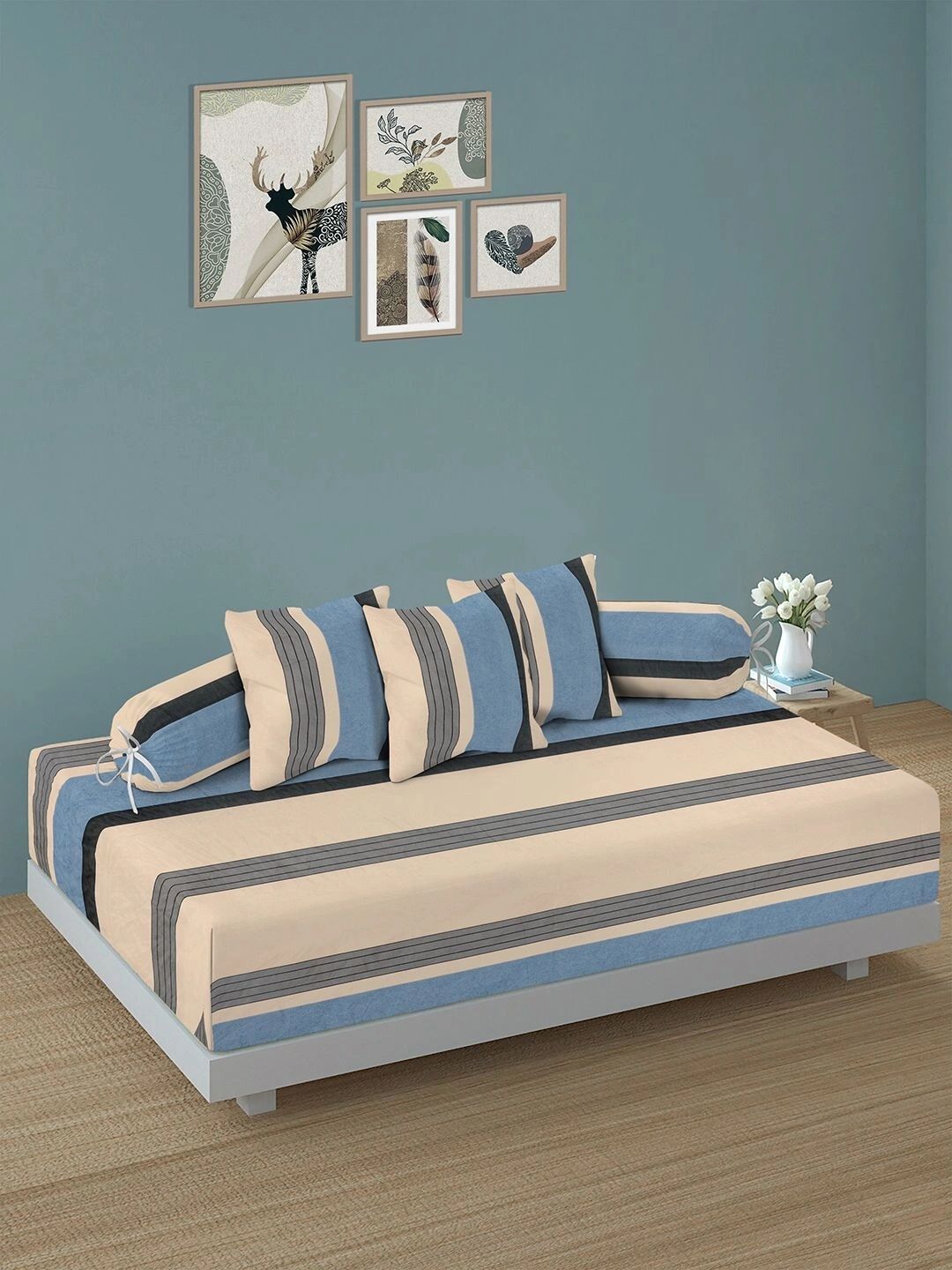 Myntra Elegant Homes 6-Pcs Cream Printed Bedsheet With Bolster & Cushion Covers-picture-19