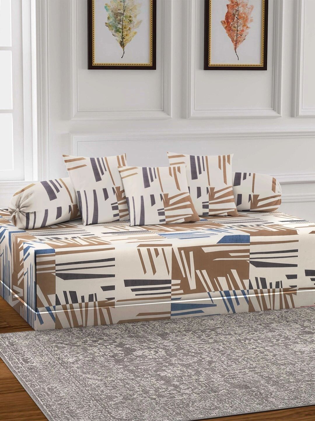 Myntra Elegant Homes 6-Pcs Beige Printed Bedsheet With Bolster & Cushion Covers-picture-14