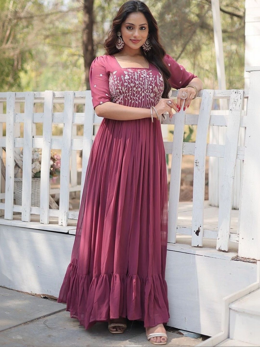 NAVYAAZRI Embroidered Square Neck Gown Ethnic Dresses-image-34