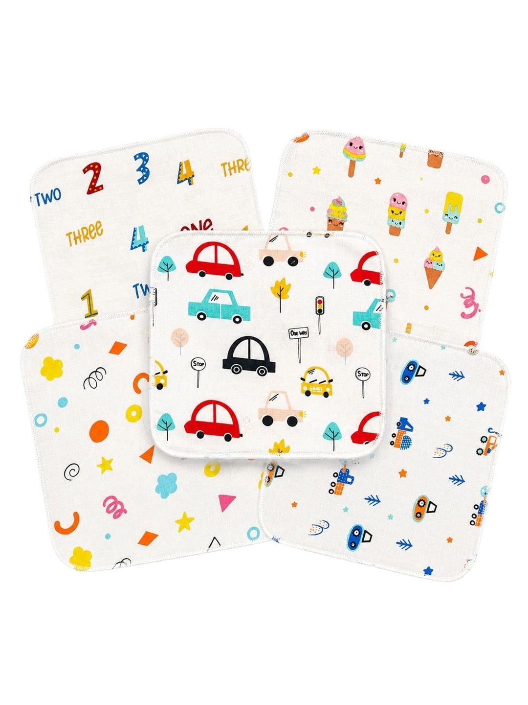 Teri Beri 5-Pcs White Printed 170 GSM Face Towels-picture-14
