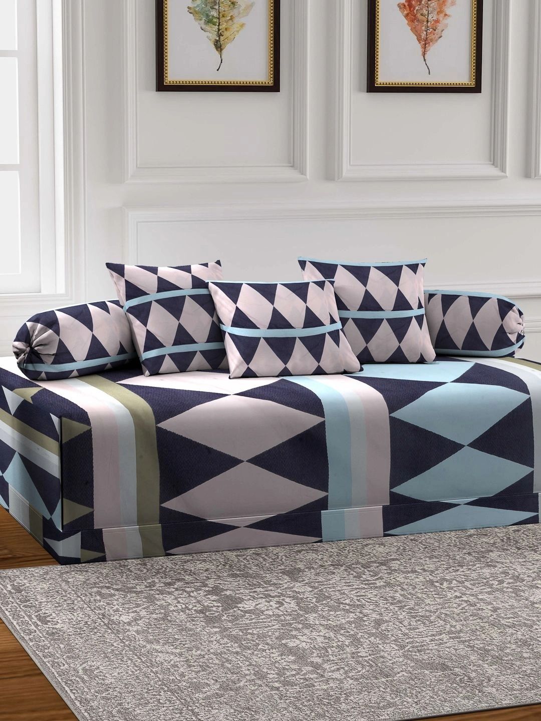 Myntra Elegant Homes 6-Pcs Blue & Pink Printed Bedsheet With Bolster & Cushion Covers-picture-37