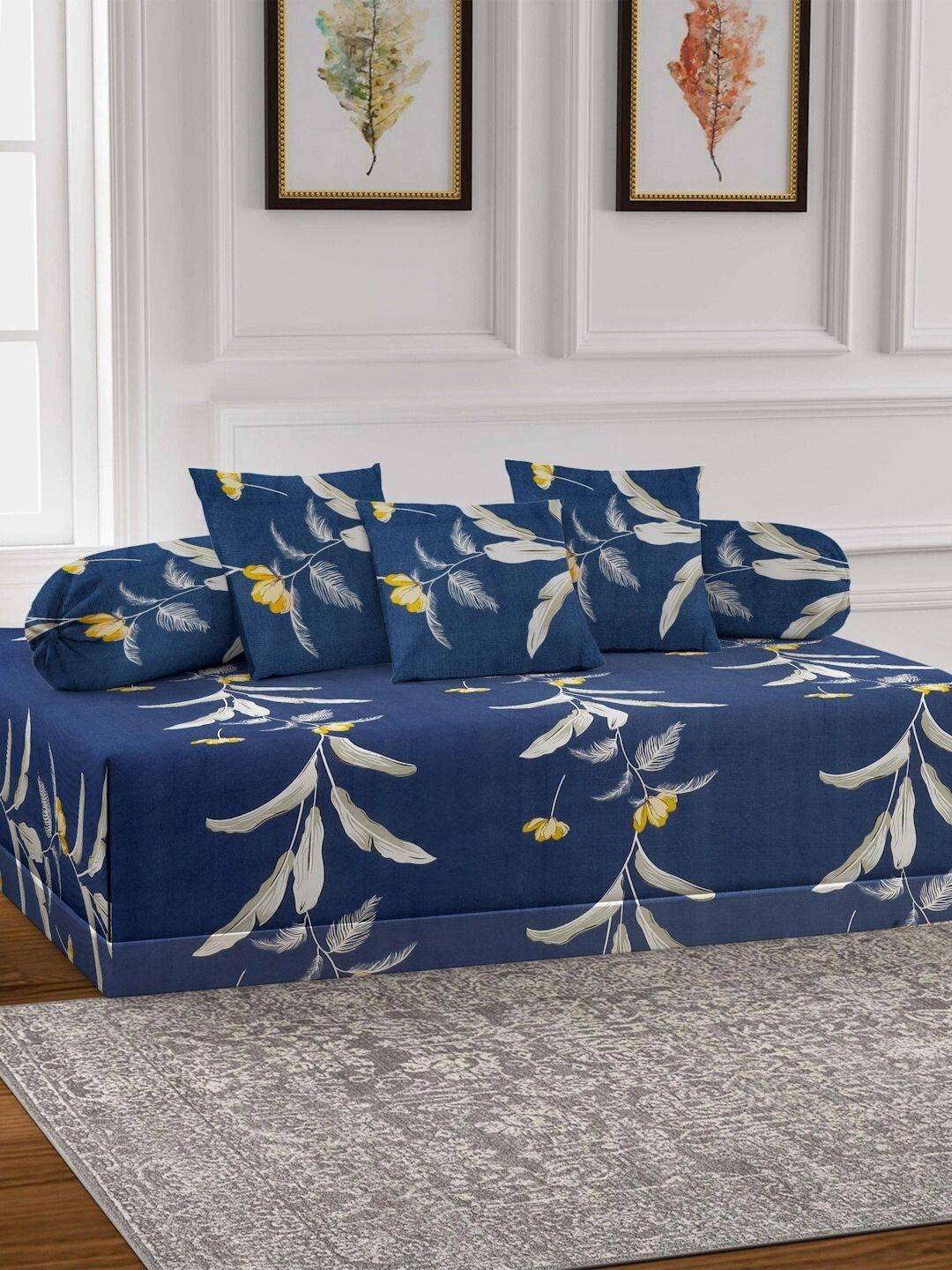 Myntra Elegant Homes 6-Pcs Blue Printed Bedsheet With Bolster & Cushion Covers-picture-20