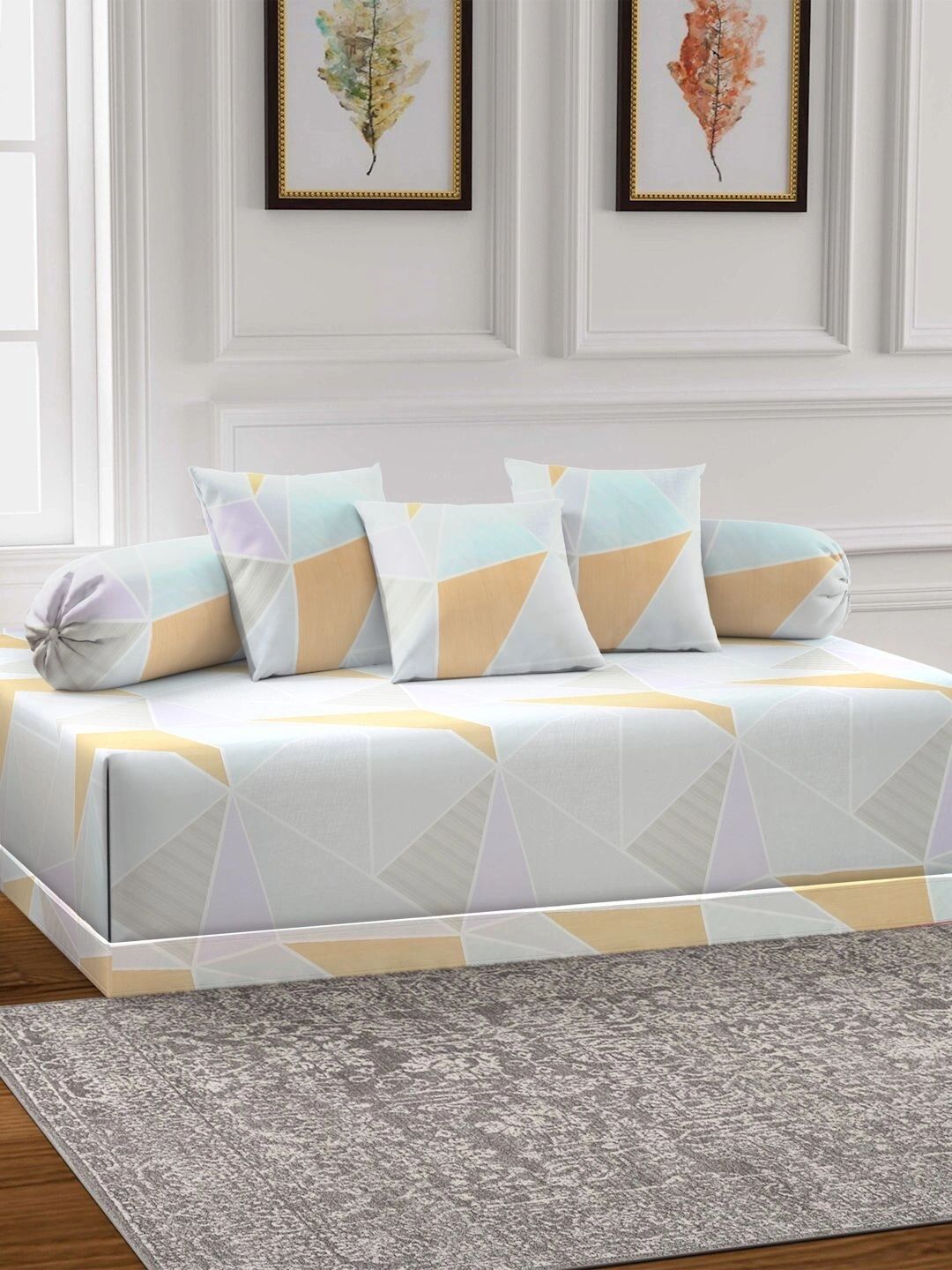Myntra Elegant Homes 6-Pcs Blue & Orange Printed Bedsheet With Bolster & Cushion Covers-picture-35
