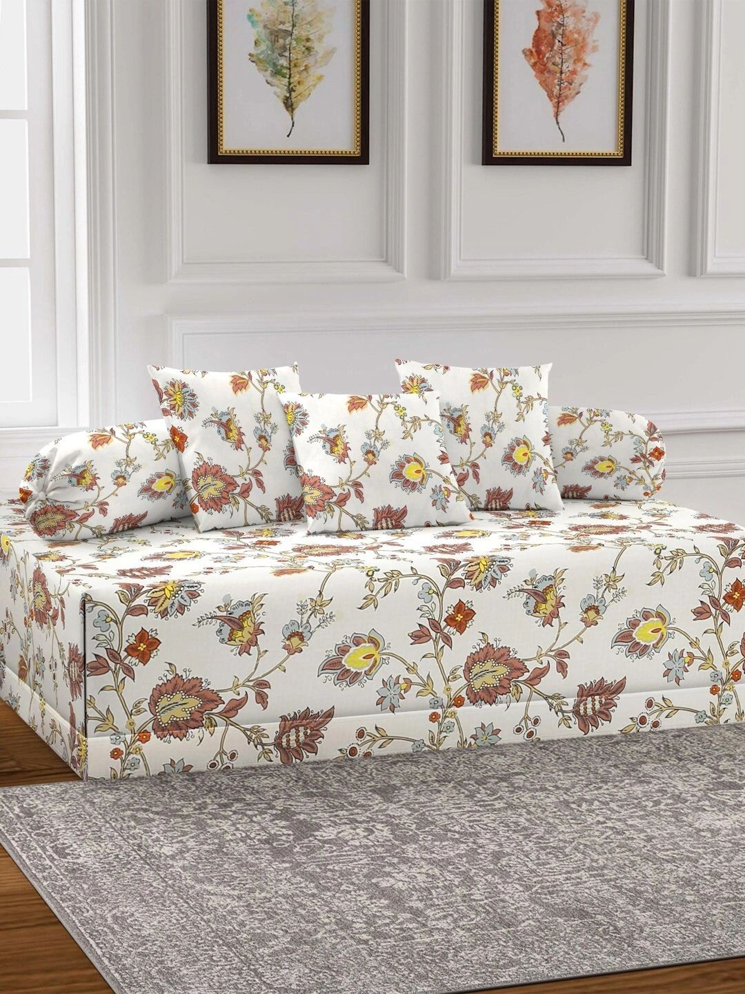 Myntra Elegant Homes 6-Pcs White Printed Bedsheet With Bolster & Cushion Covers-picture-40