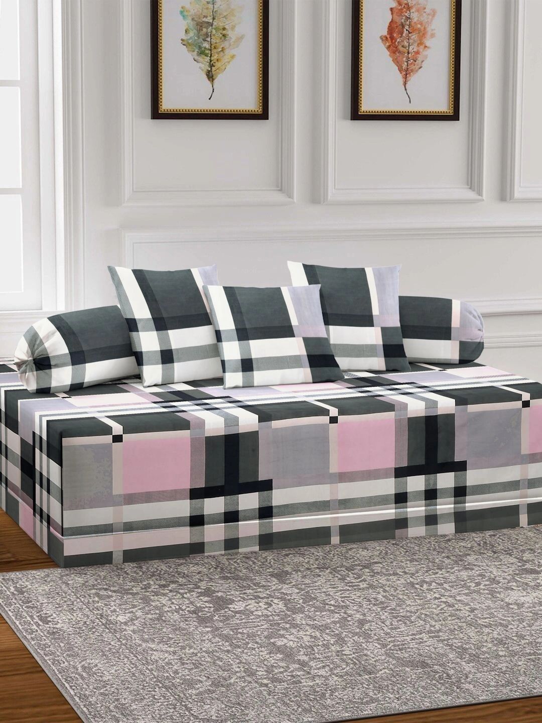 Myntra Elegant Homes 6-Pcs Black & White Printed Bedsheet With Bolster & Cushion Covers-picture-41