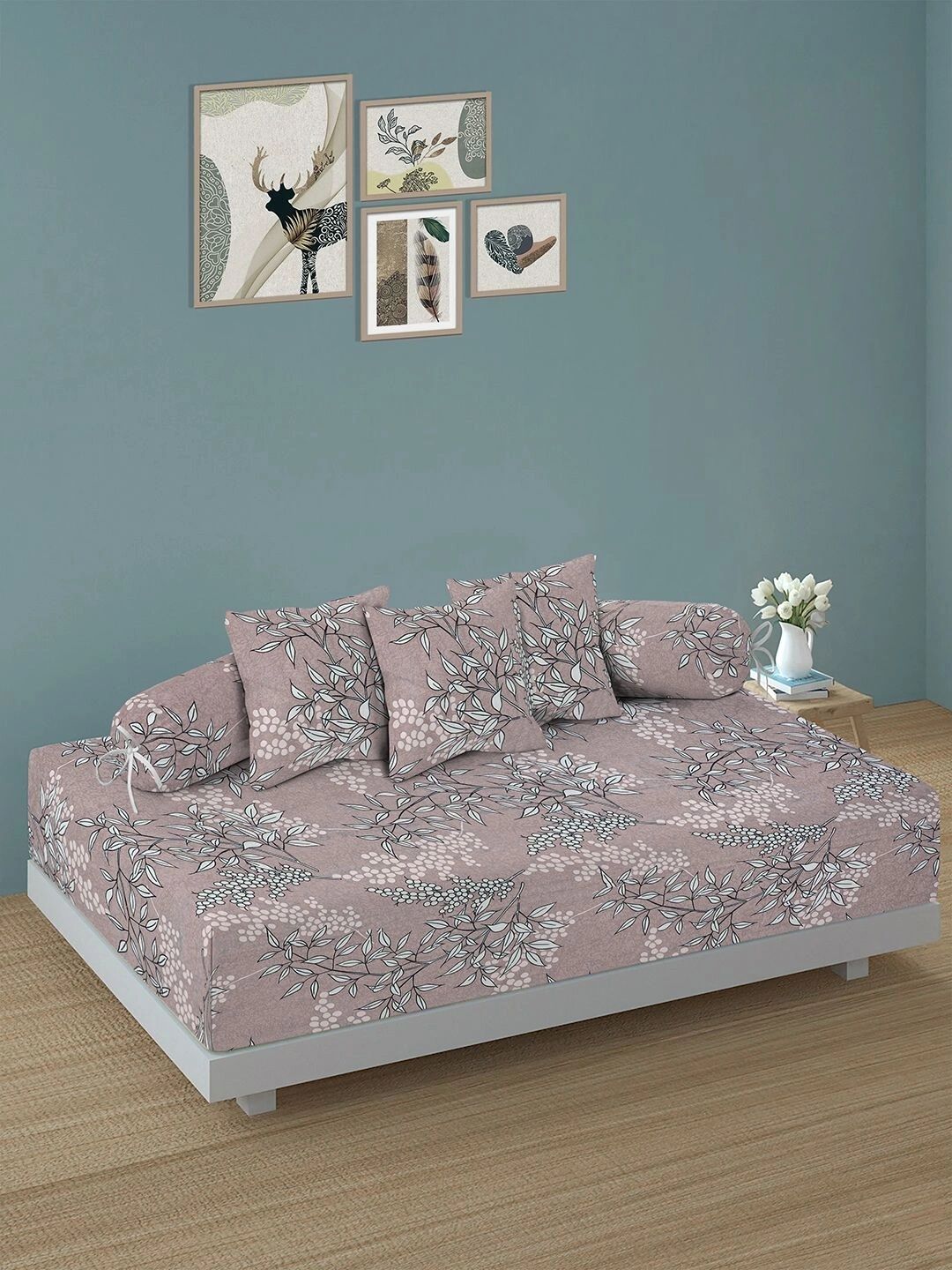 Myntra Elegant Homes 6-Pcs Brown Printed Bedsheet With Bolster & Cushion Covers-picture-10