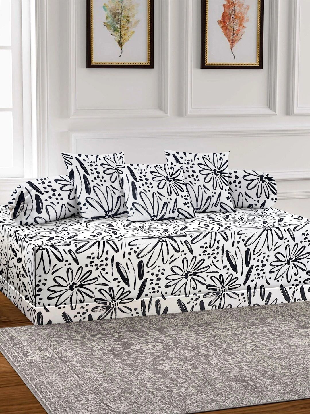 Myntra Elegant Homes 6-Pcs White Printed Bedsheet With Bolster & Cushion Covers-picture-40