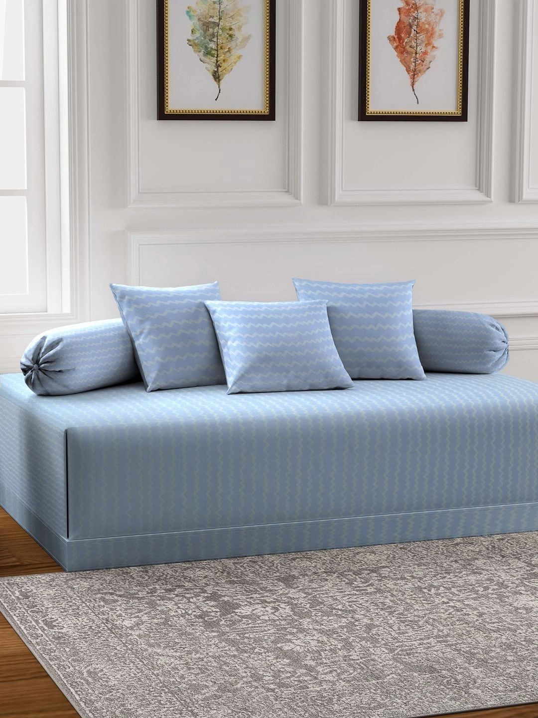 Myntra Elegant Homes 6-Pcs Blue Printed Bedsheet With Bolster & Cushion Covers-picture-32