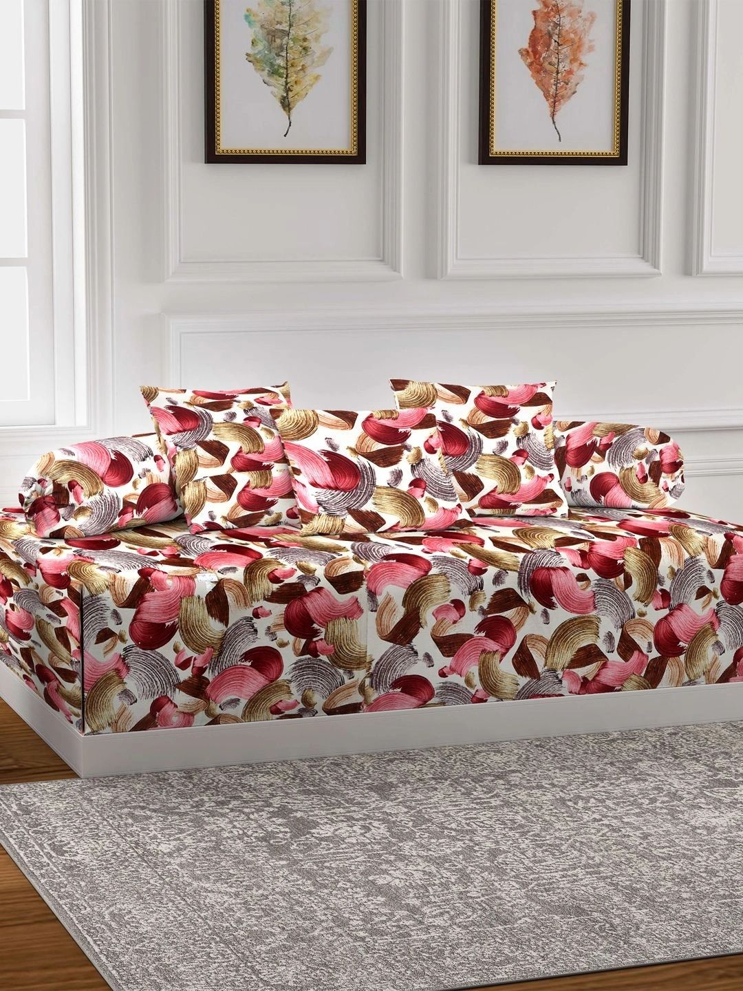 Myntra Elegant Homes 6-Pcs Cream & Red Printed Bedsheet With Bolster & Cushion Covers-picture-28