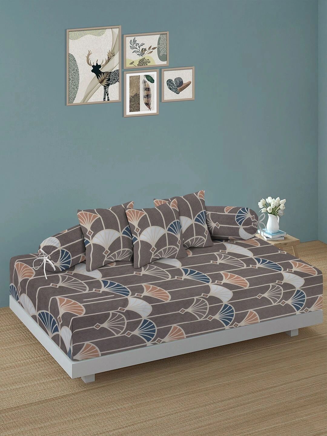 Myntra Elegant Homes 6-Pcs Grey Printed Bedsheet With Bolster & Cushion Covers-picture-35