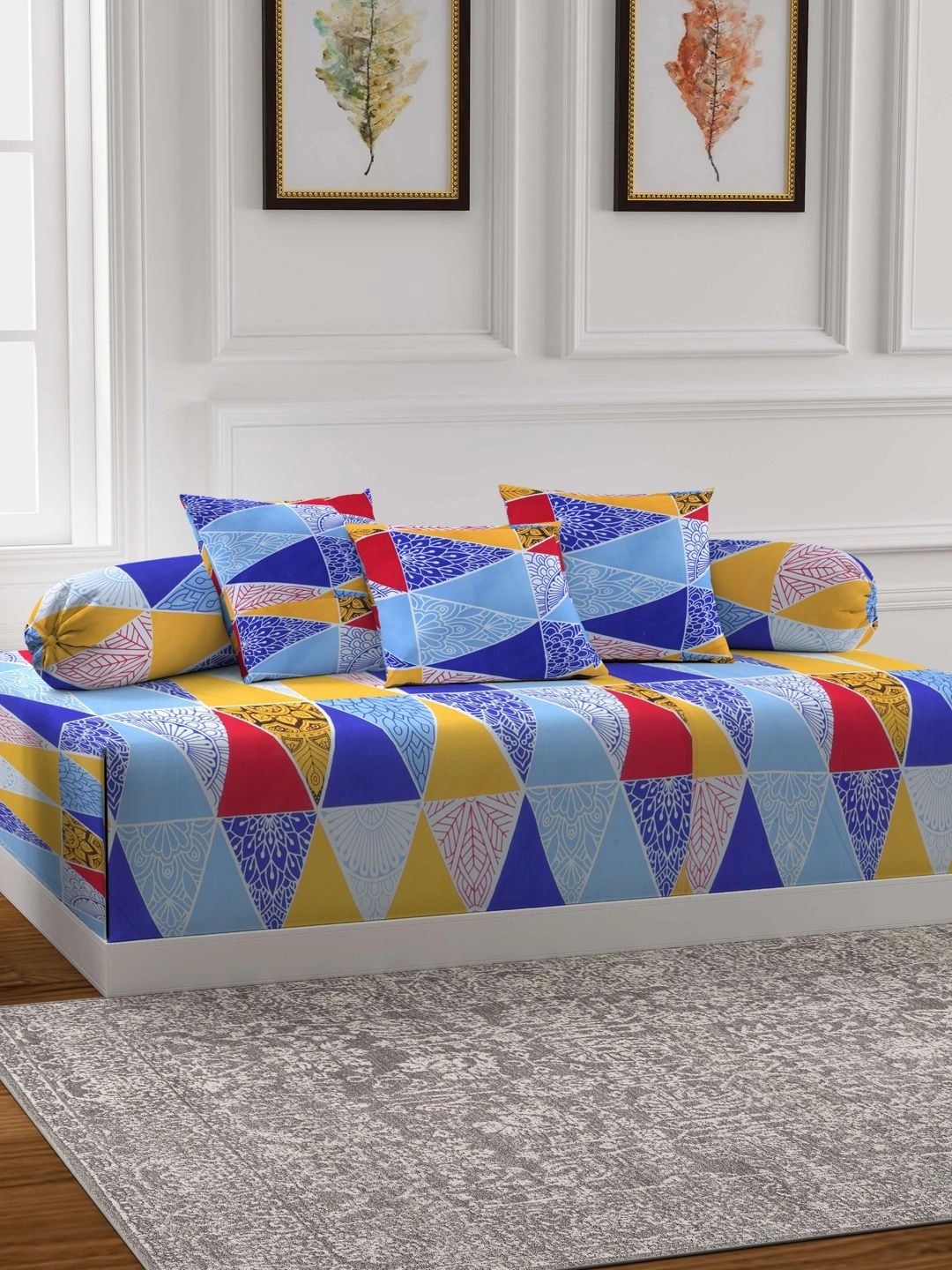 Myntra Elegant Homes 6-Pcs Blue & Red Printed Bedsheet With Bolster & Cushion Covers-picture-20