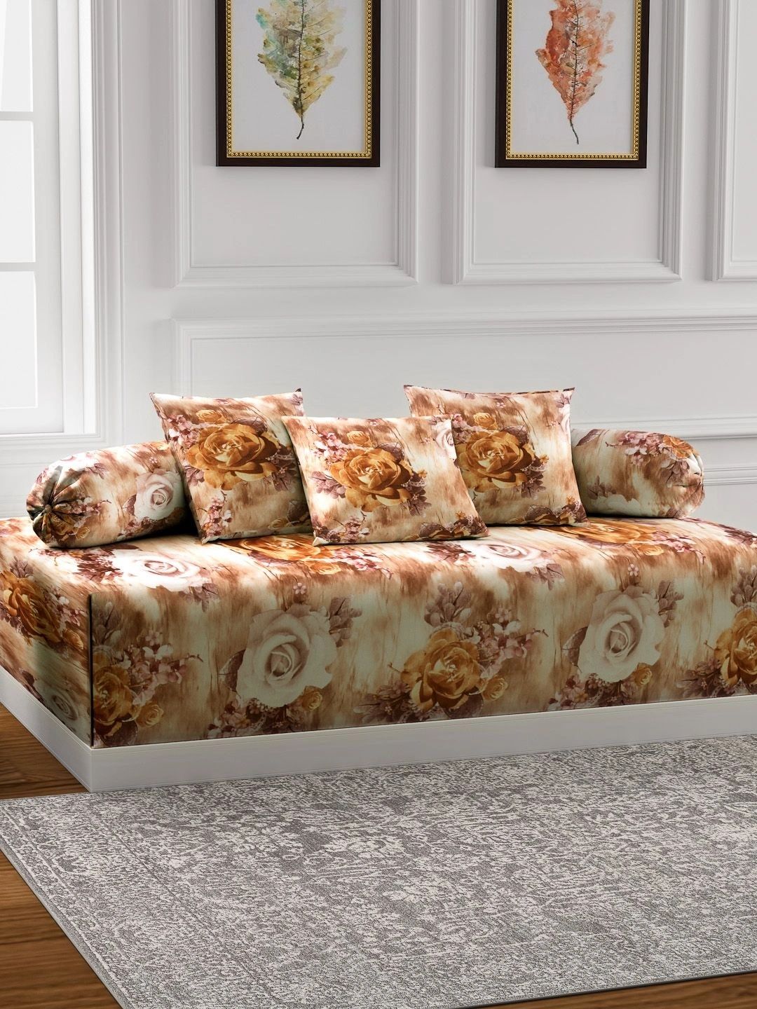 Myntra Elegant Homes 6-Pcs Brown Printed Bedsheet With Bolster & Cushion Covers-picture-17