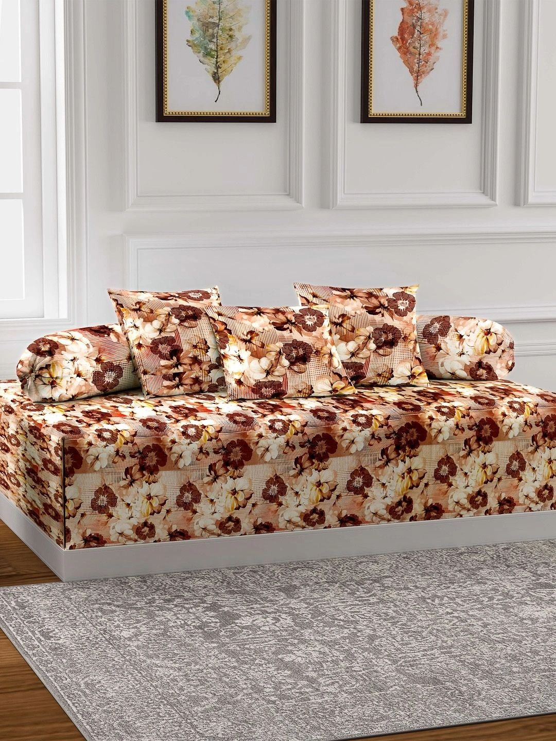 Myntra Elegant Homes 6-Pcs Brown Printed Bedsheet With Bolster & Cushion Covers-picture-32