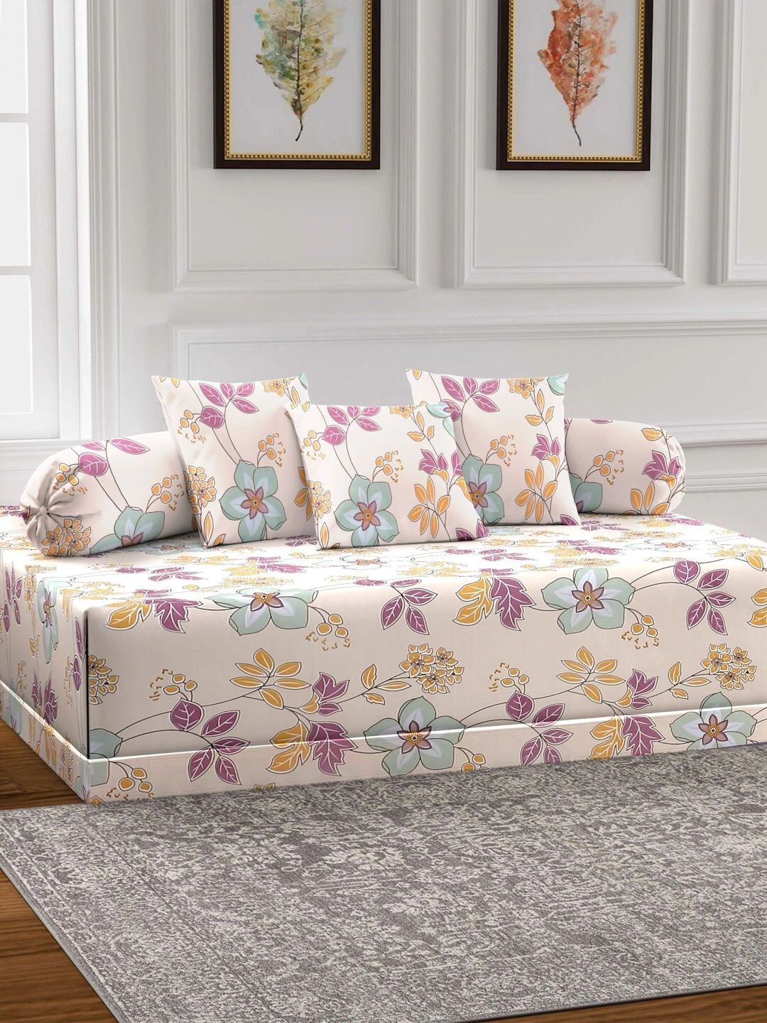 Myntra Elegant Homes 6-Pcs Cream Printed Bedsheet With Bolster & Cushion Covers-picture-21