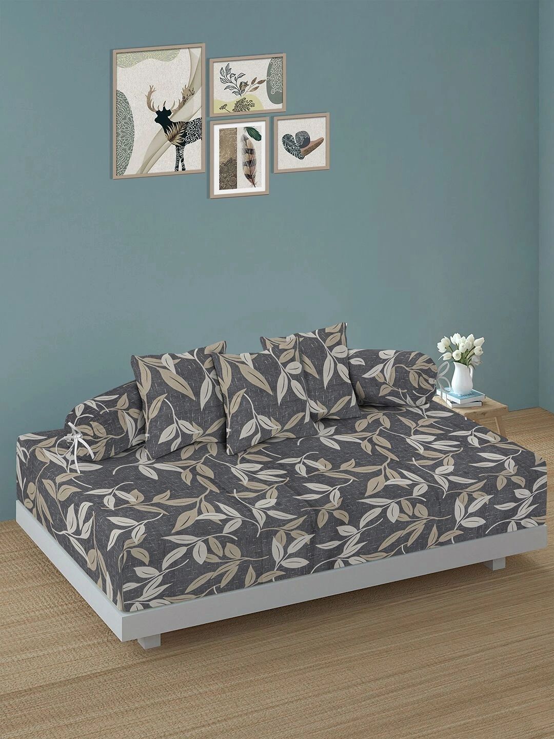 Myntra Elegant Homes 6-Pcs Grey Printed Bedsheet With Bolster & Cushion Covers-picture-15