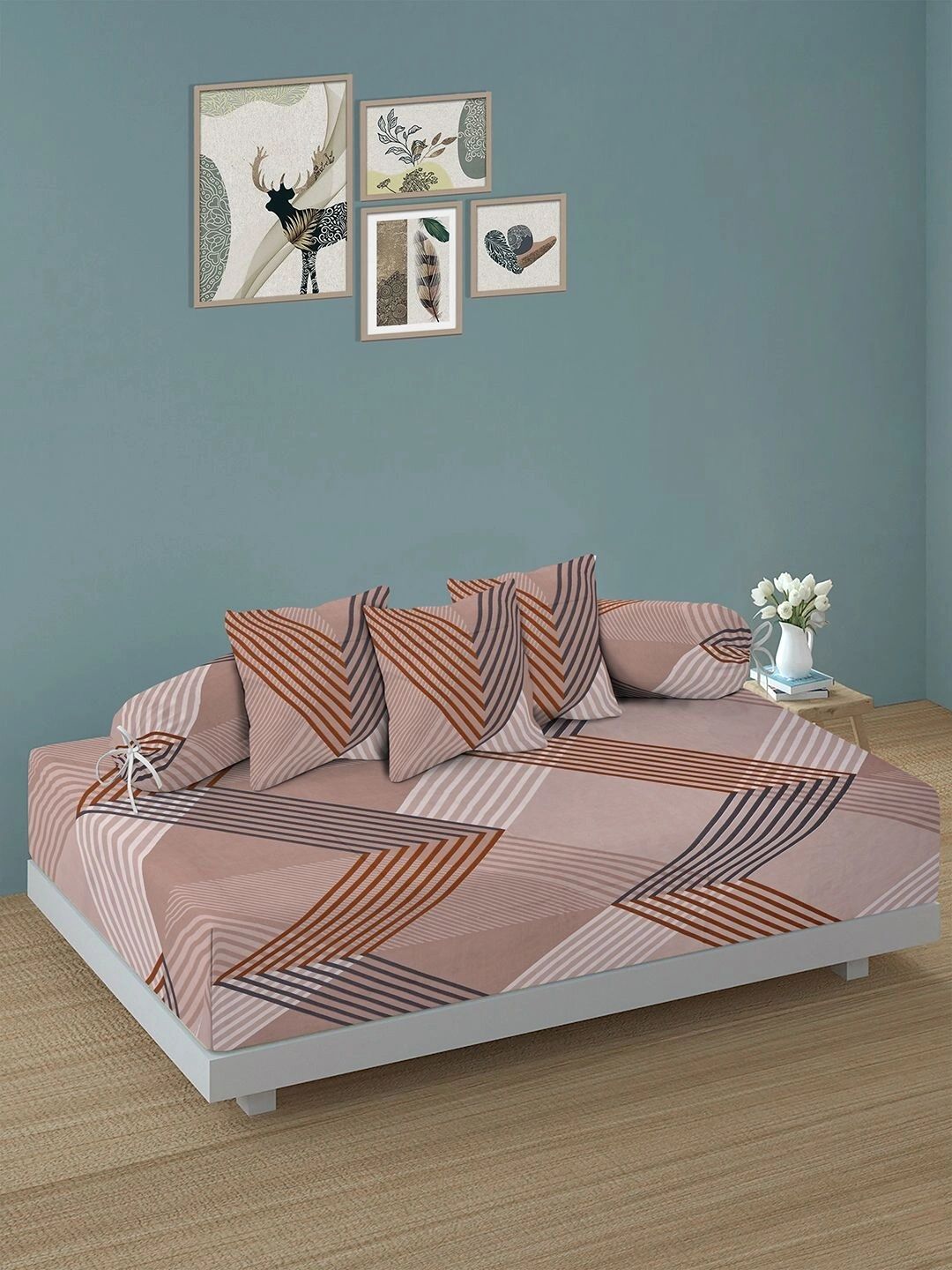 Myntra Elegant Homes 6-Pcs Brown Printed Bedsheet With Bolster & Cushion Covers-picture-15