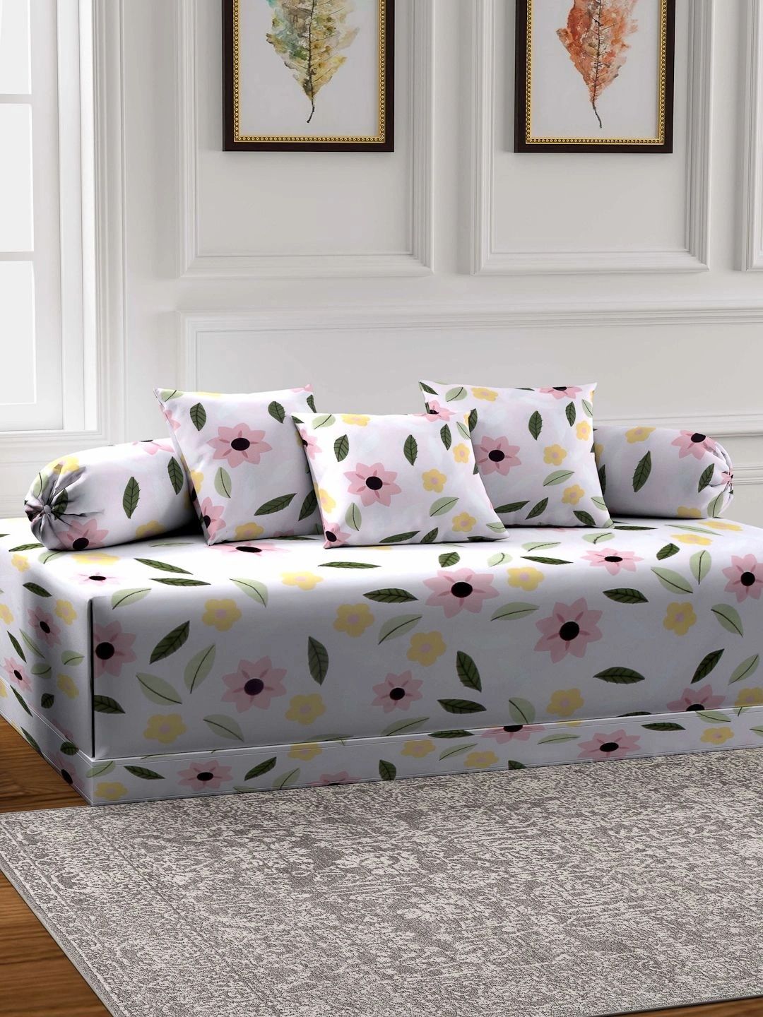 Myntra Elegant Homes 6-Pcs Pink Printed Bedsheet With Bolster & Cushion Covers-picture-14