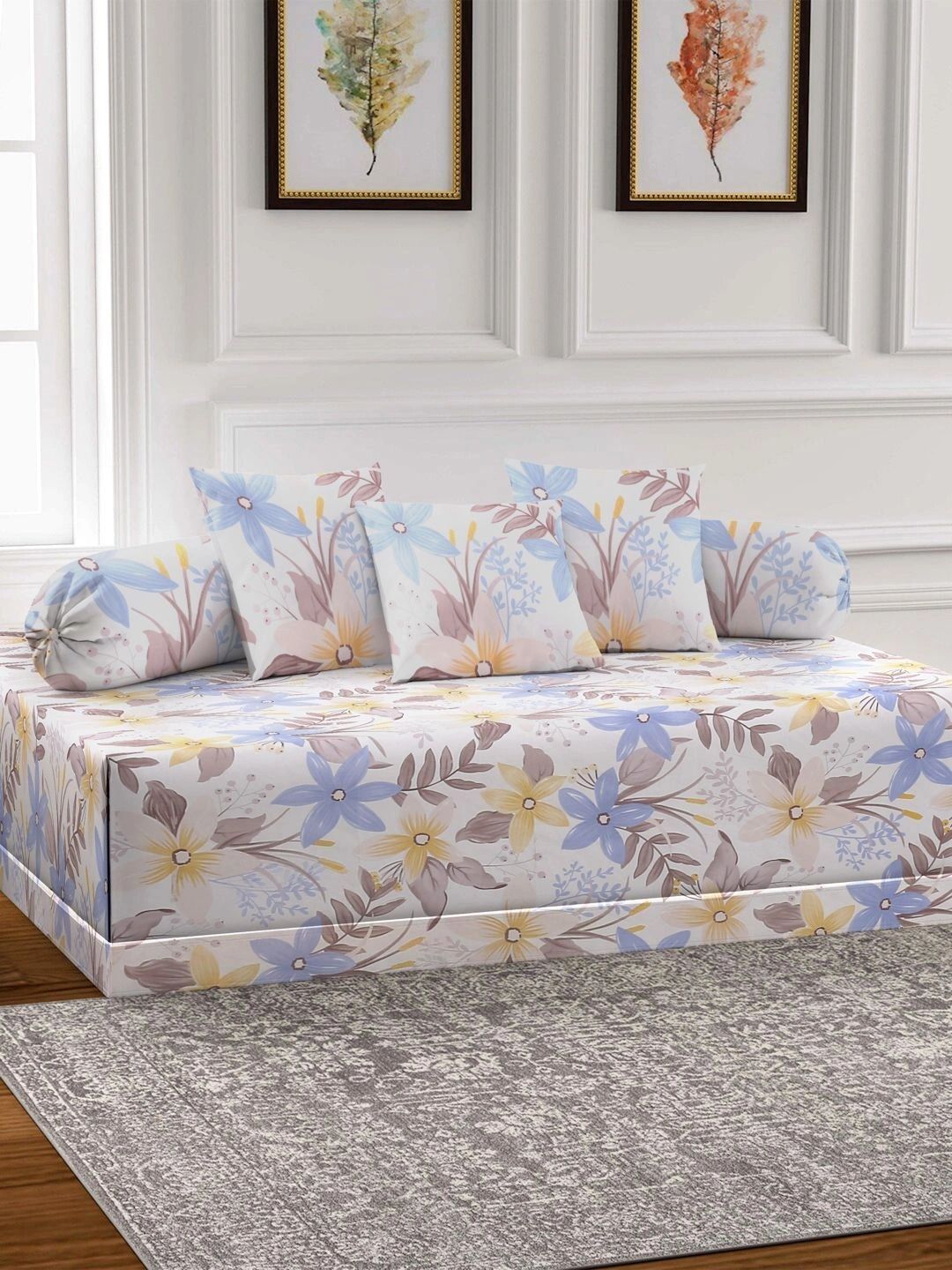 Myntra Elegant Homes 6-Pcs Blue & Pink Printed Bedsheet With Bolster & Cushion Covers-picture-37