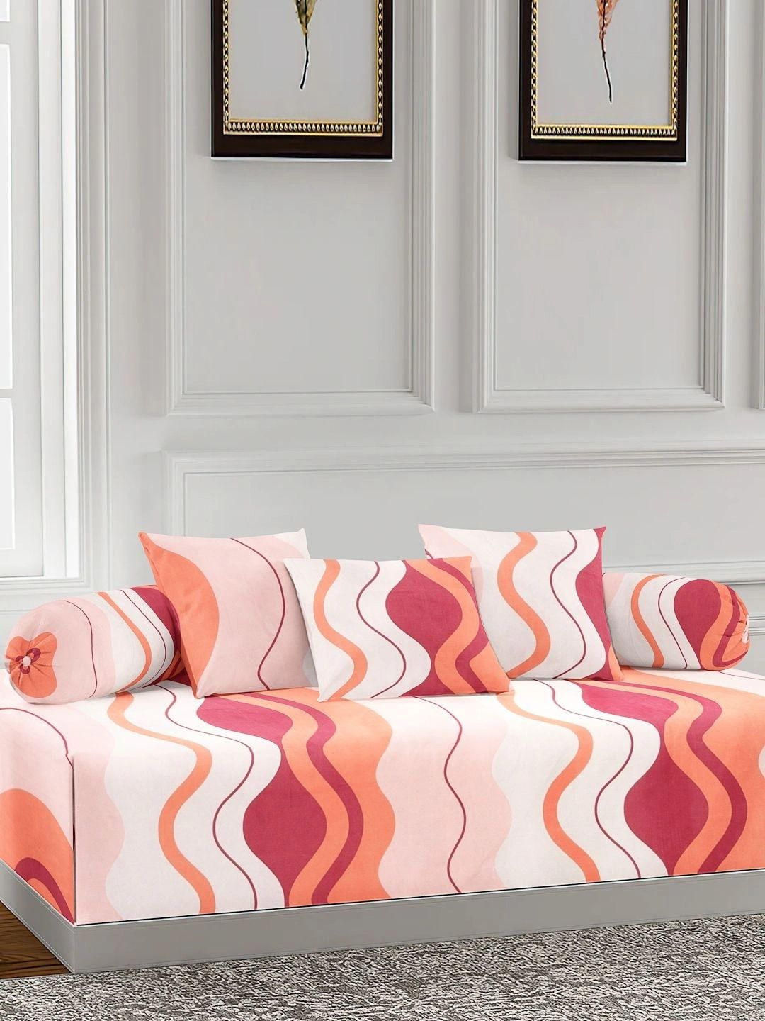 Myntra Elegant Homes 6-Pcs Pink Printed Bedsheet With Bolster & Cushion Covers-picture-17