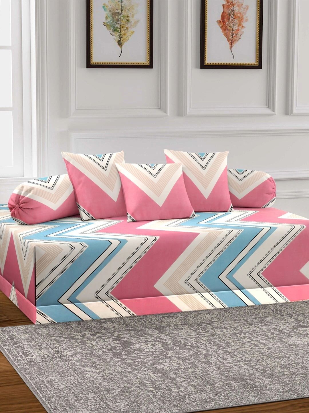 Myntra Elegant Homes 6-Pcs Pink Printed Bedsheet With Bolster & Cushion Covers-picture-16