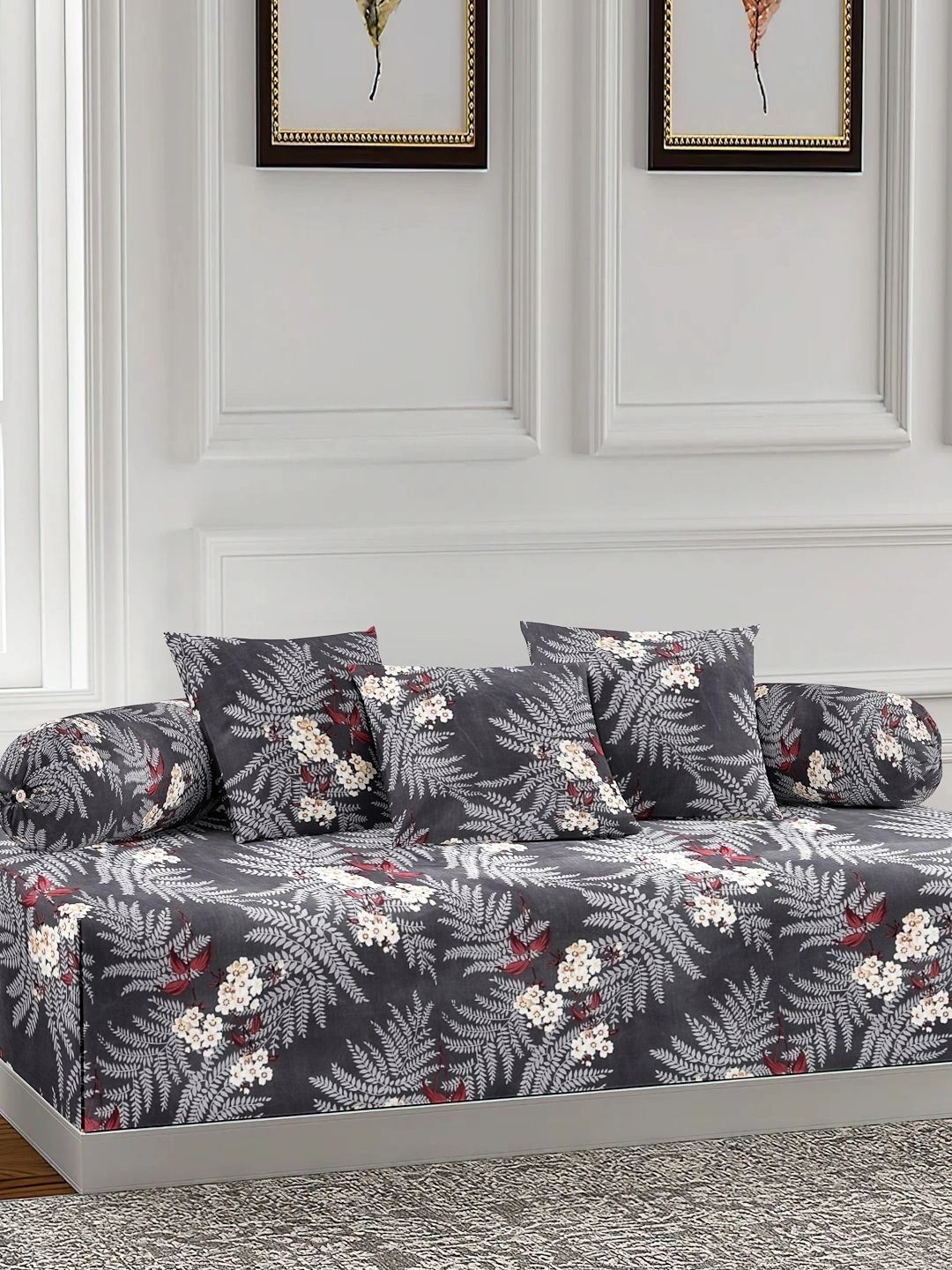 Myntra Elegant Homes 6-Pcs Grey Printed Bedsheet With Bolster & Cushion Covers-picture-47