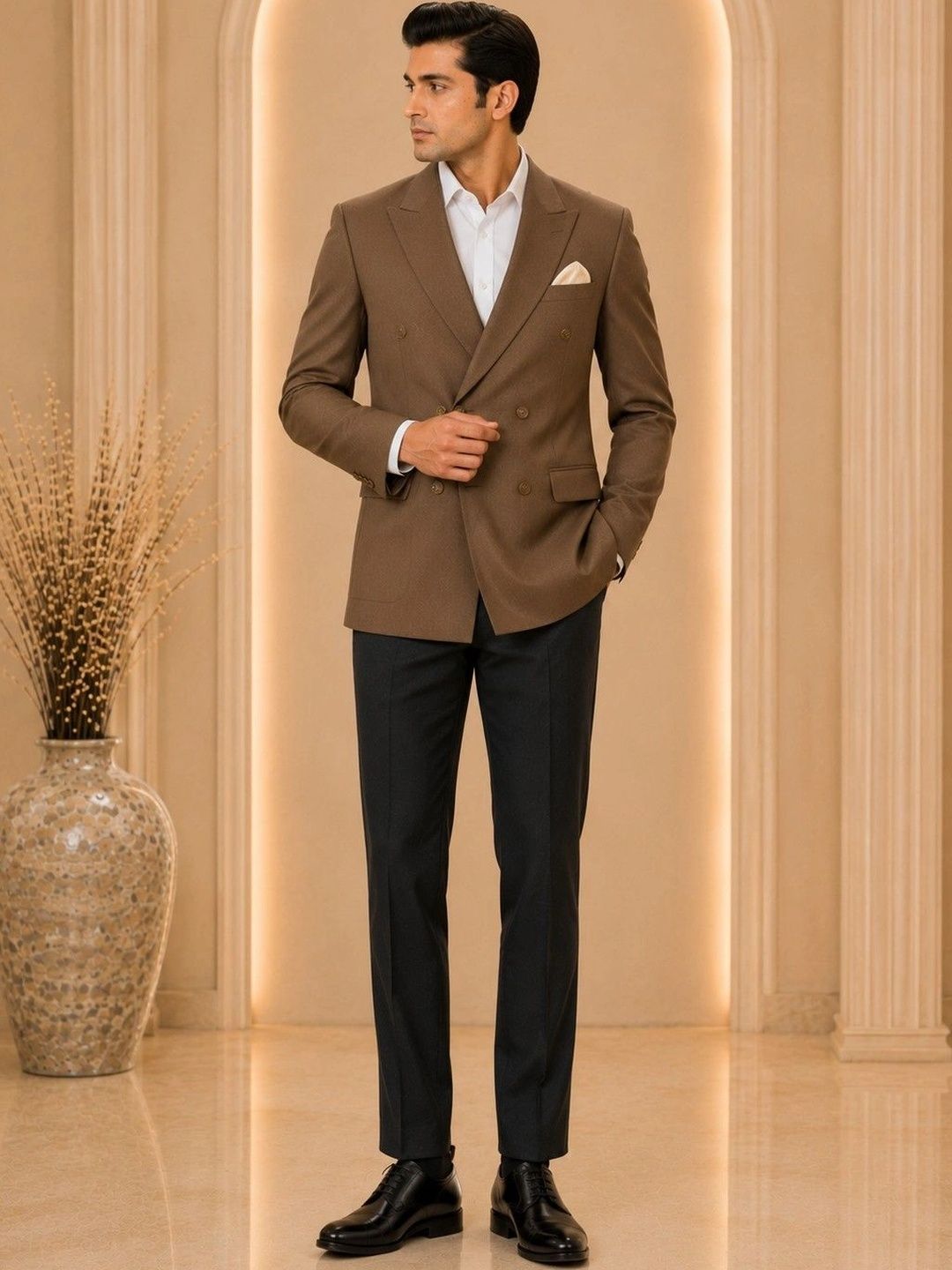 SOURAGYA Notched Lapel Double-Breasted Tailored Fit Party Blazers-picture-31