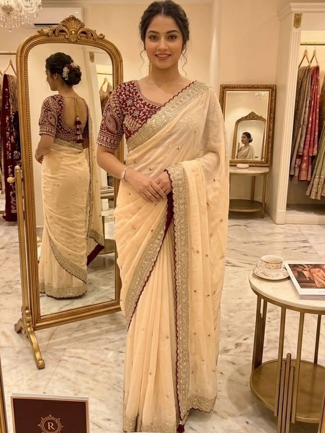 VASTRABELLA Embroidered Silk Blend Saree-image-2