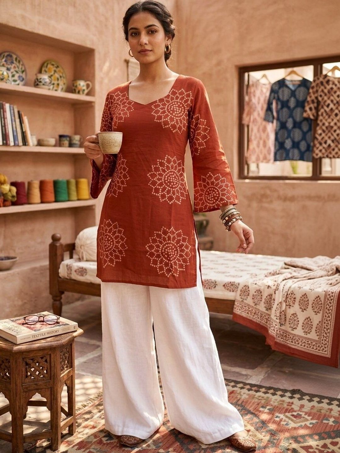 Anouk Mirage Ethnic Motifs Printed V-Neck Flared Sleeves Pure Cotton Kurti-picture-54