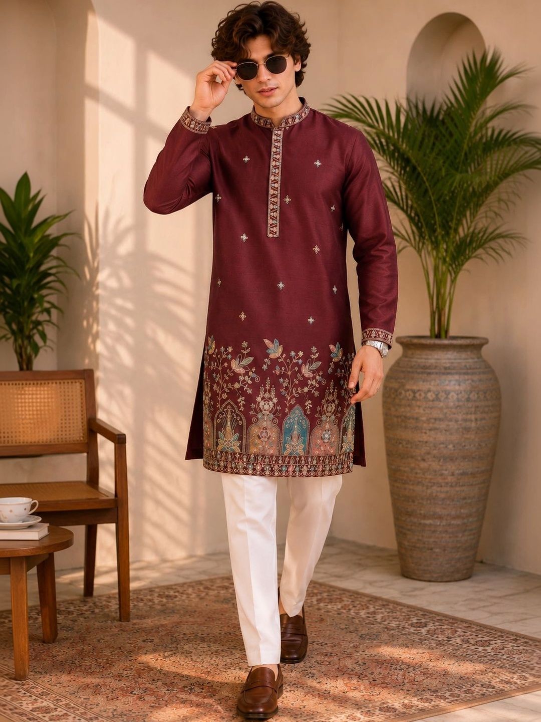 House of Pataudi Men Ethnic Motifs Embroidered Thread Work Grandeur & Majestic Artwork Kurta-picture-39