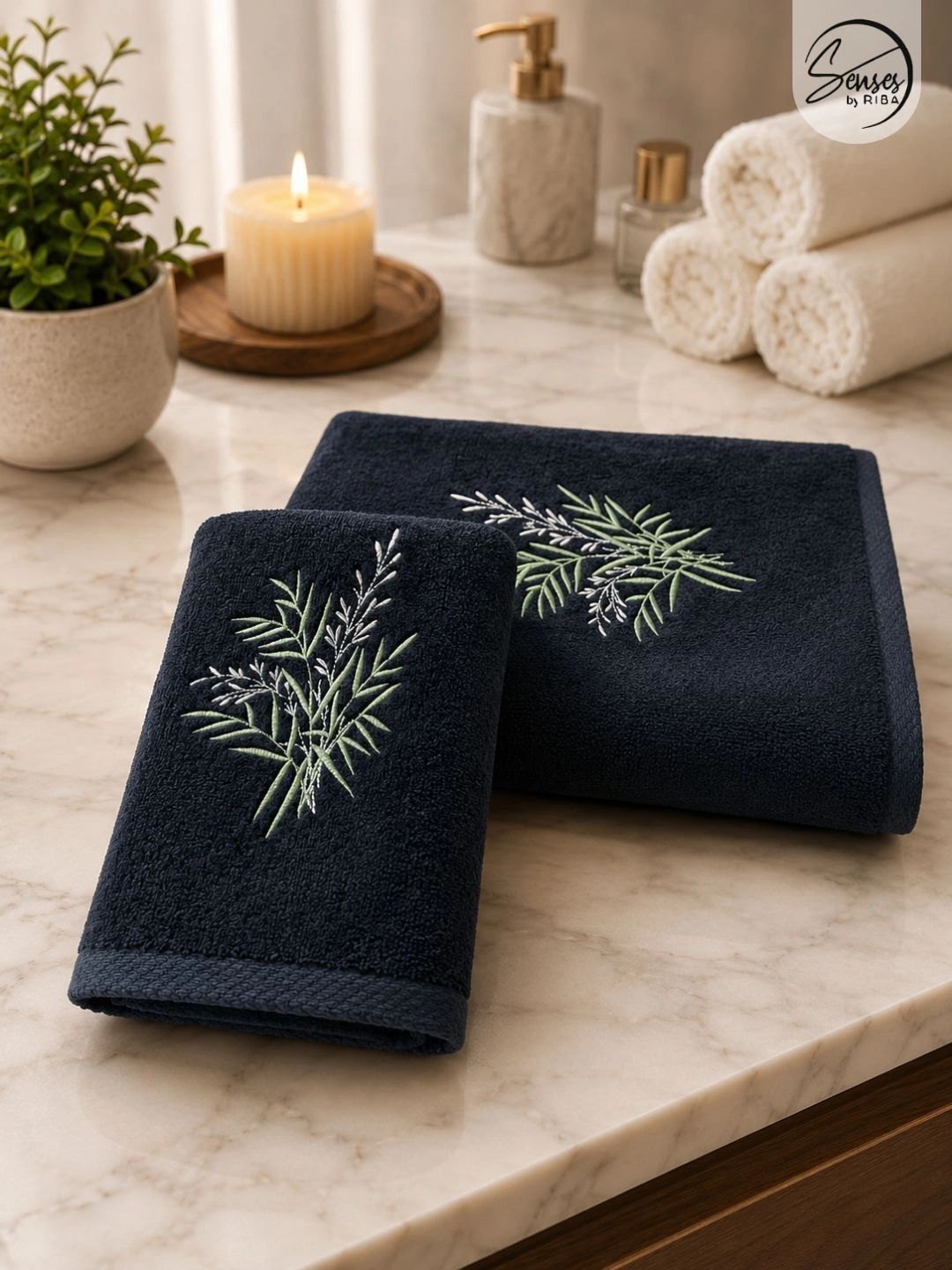 SENSES Black & Green 2 Piece Cotton 500 GSM Towel Set-image-49