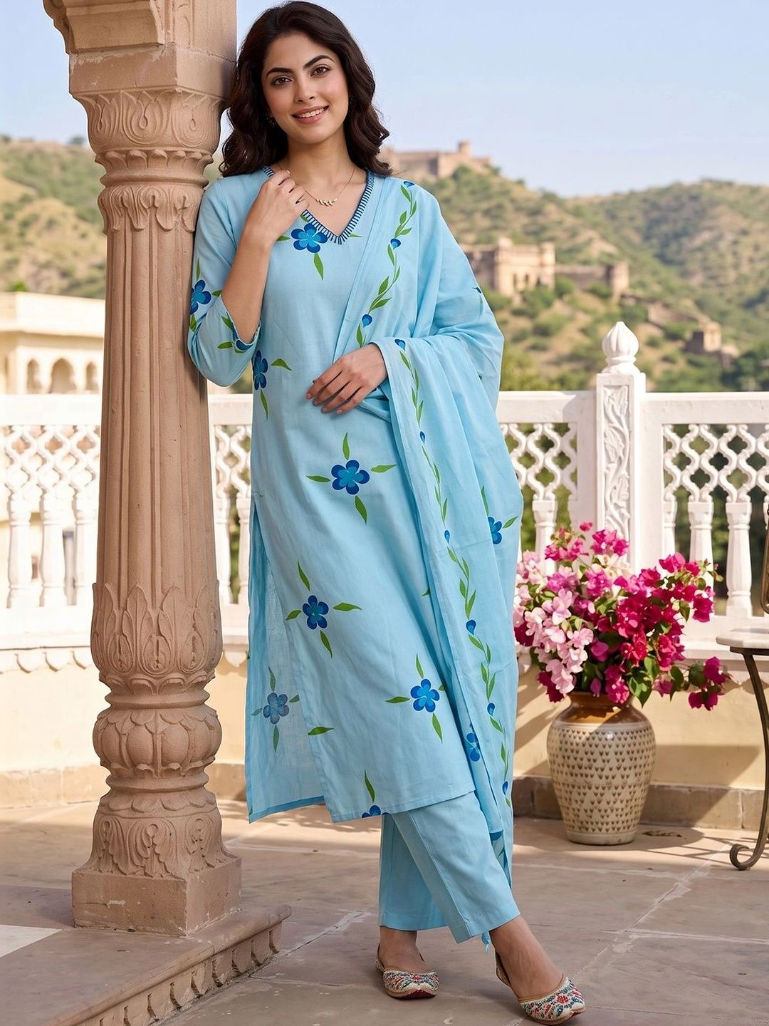 Anouk Women Floral Printed Regular Pure Cotton Kurta with Trousers & With Dupatta-picture-20