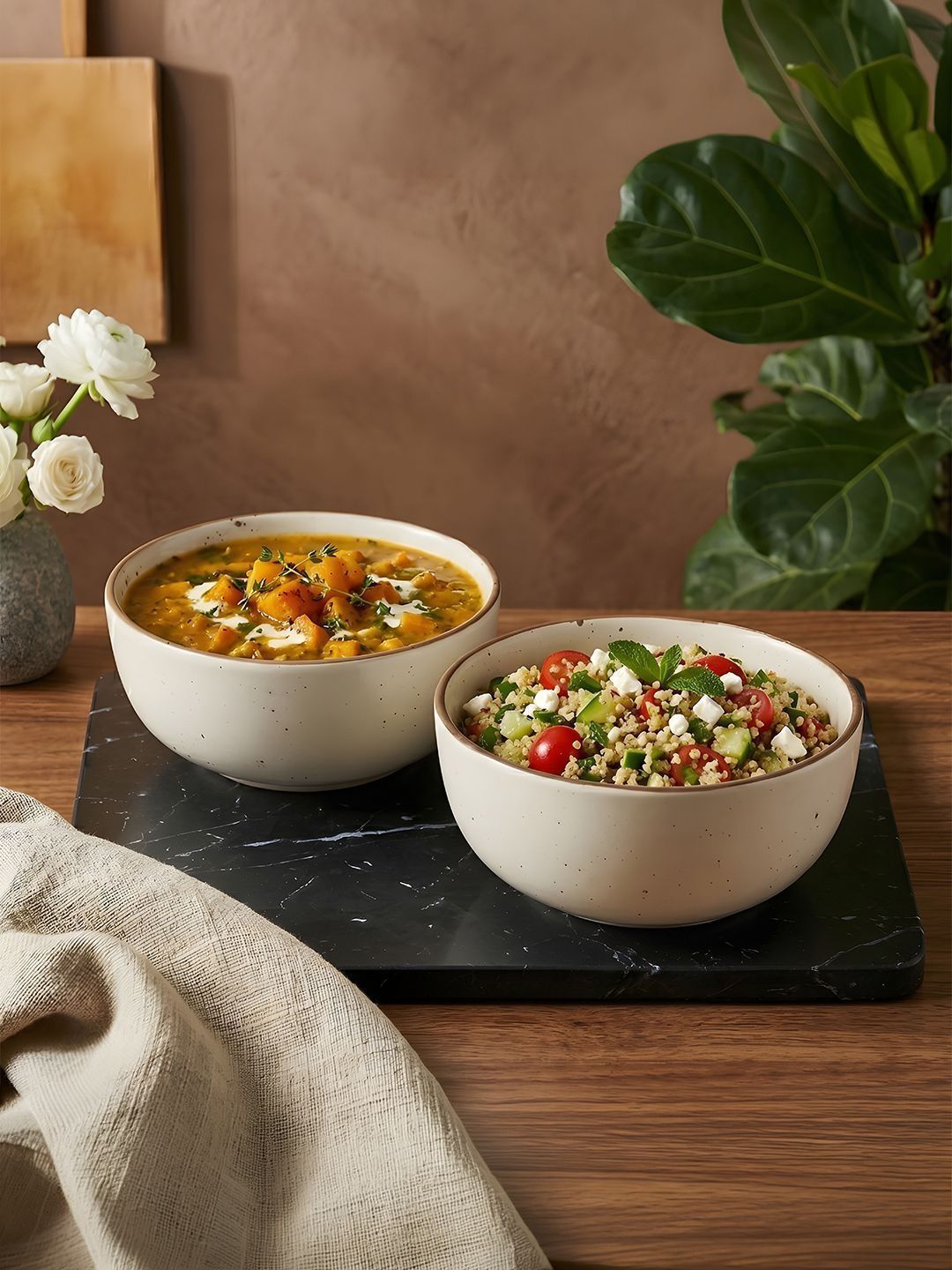 MIAH Decor Set of 2 Ceramic Matte Microwave & Dishwasher Safe Serving Bowl - 5.6 Inches-picture-3
