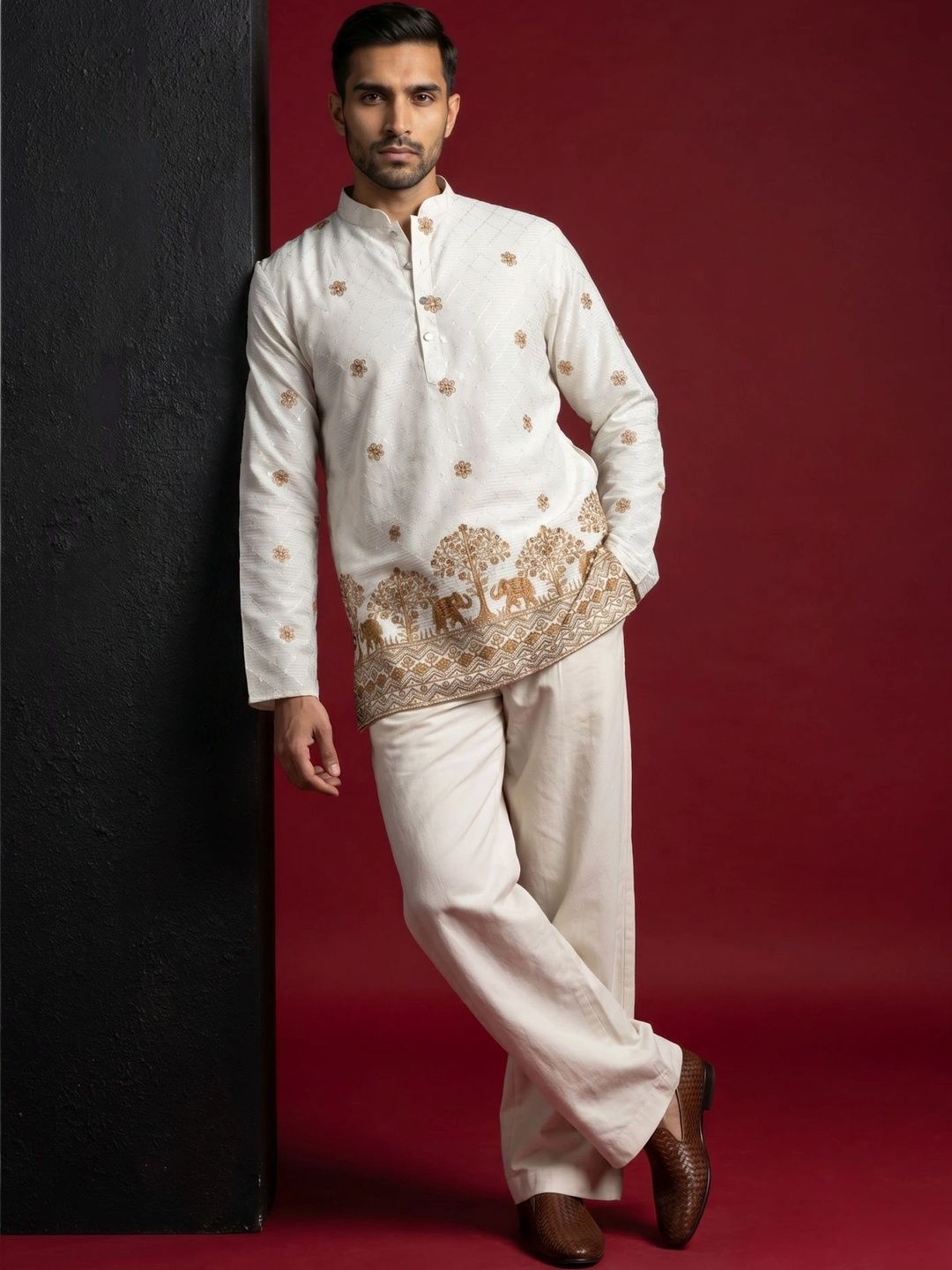 Jompers Men Printed Thread Work Kurta with Korean Pants-picture-23