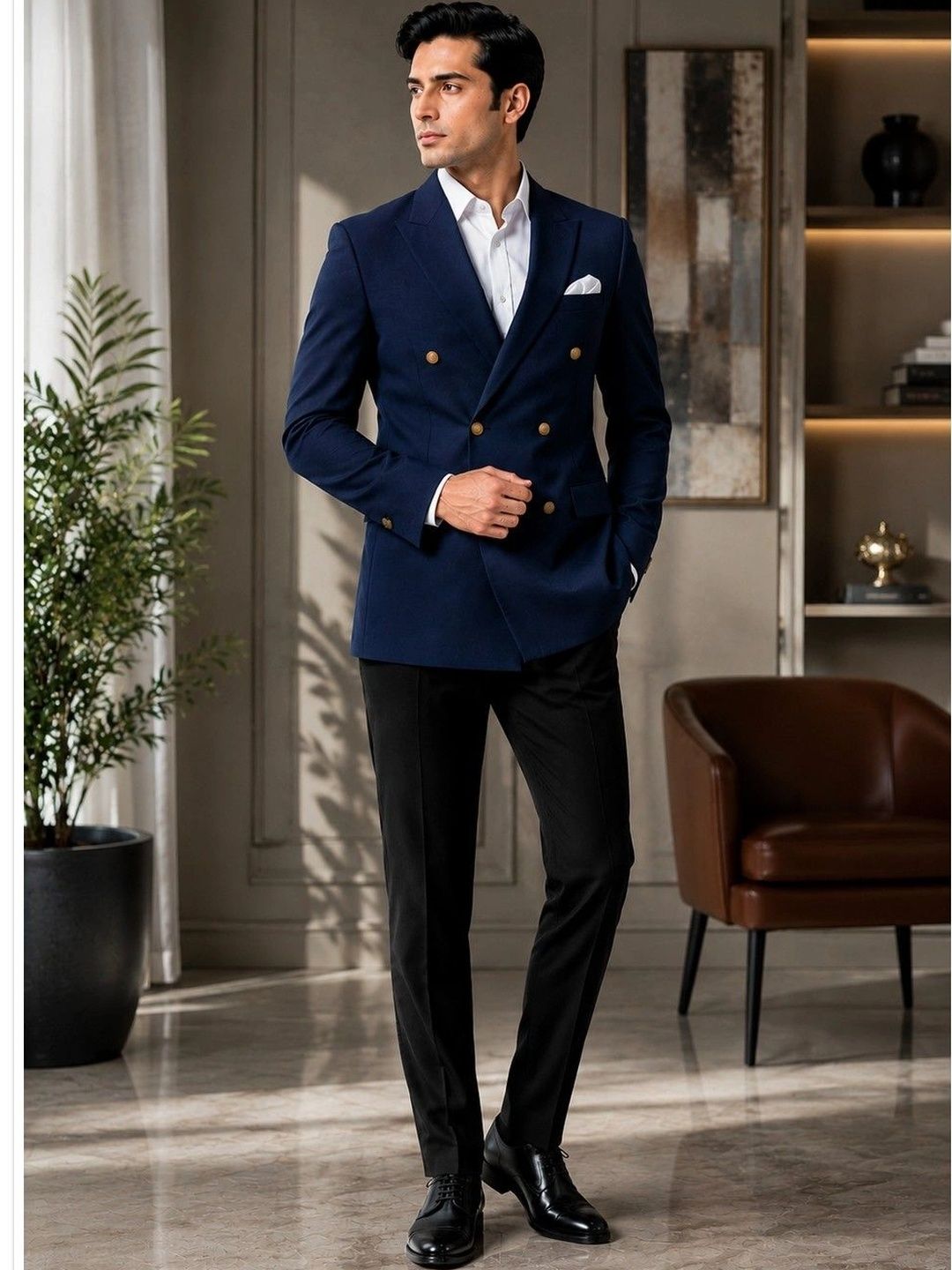 SOURAGYA Notched Lapel Double-Breasted Tailored Fit Party Blazers-picture-27