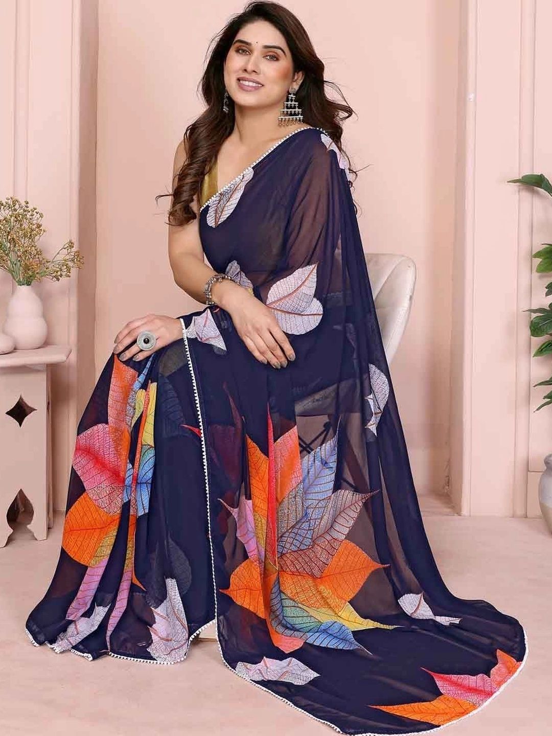 HERE&NOW Floral Pure Chiffon Designer Saree-picture-23