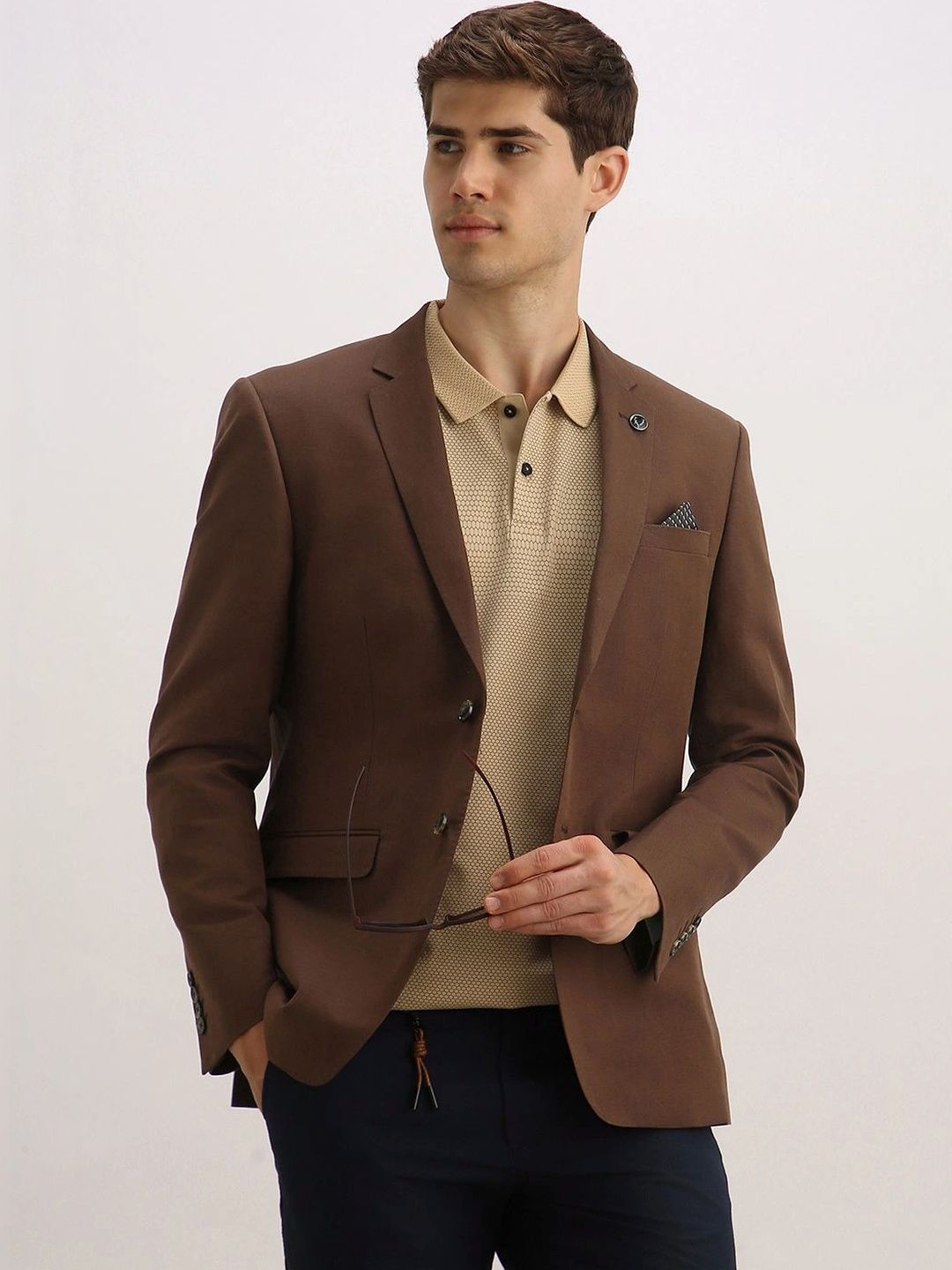 Allen Solly Notched Lapel Single-Breasted Slim Fit Casual Blazers-picture-38