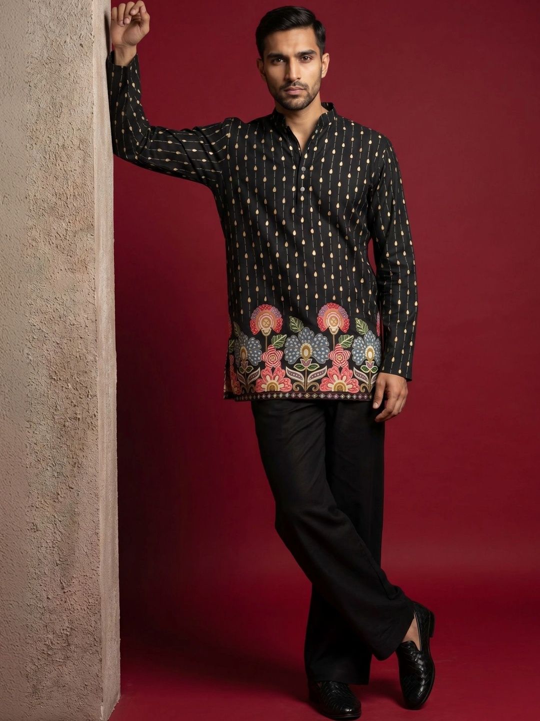 Jompers Men's Floral Printed Kurta with Korean Pants-picture-37