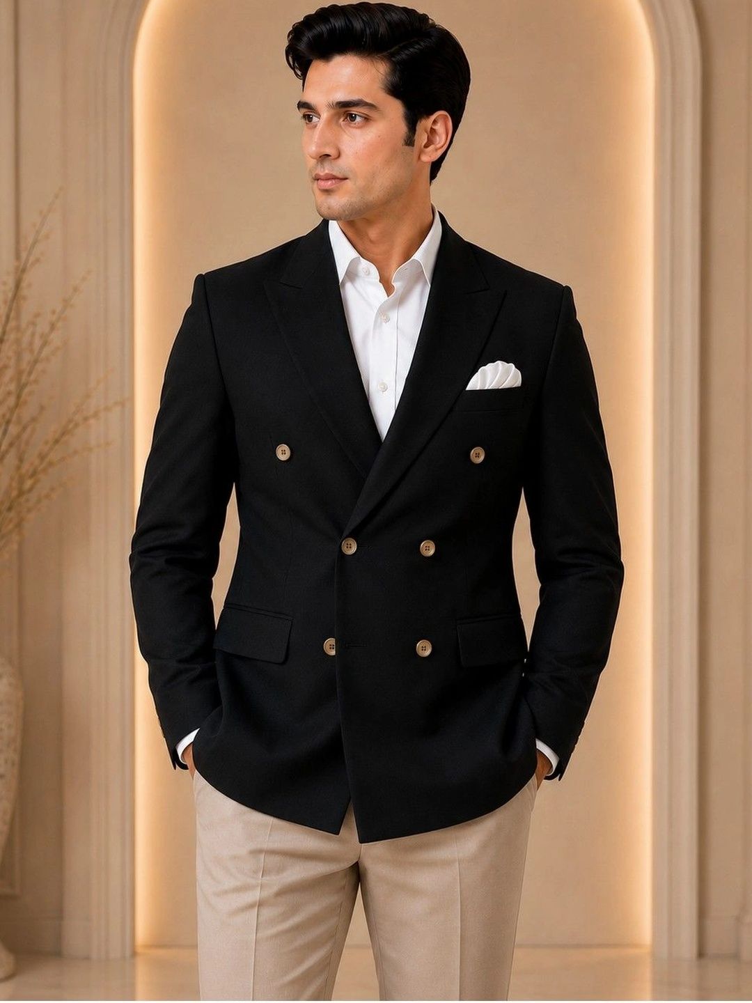 SOURAGYA Notched Lapel Double-Breasted Tailored Fit Party Blazers-picture-34