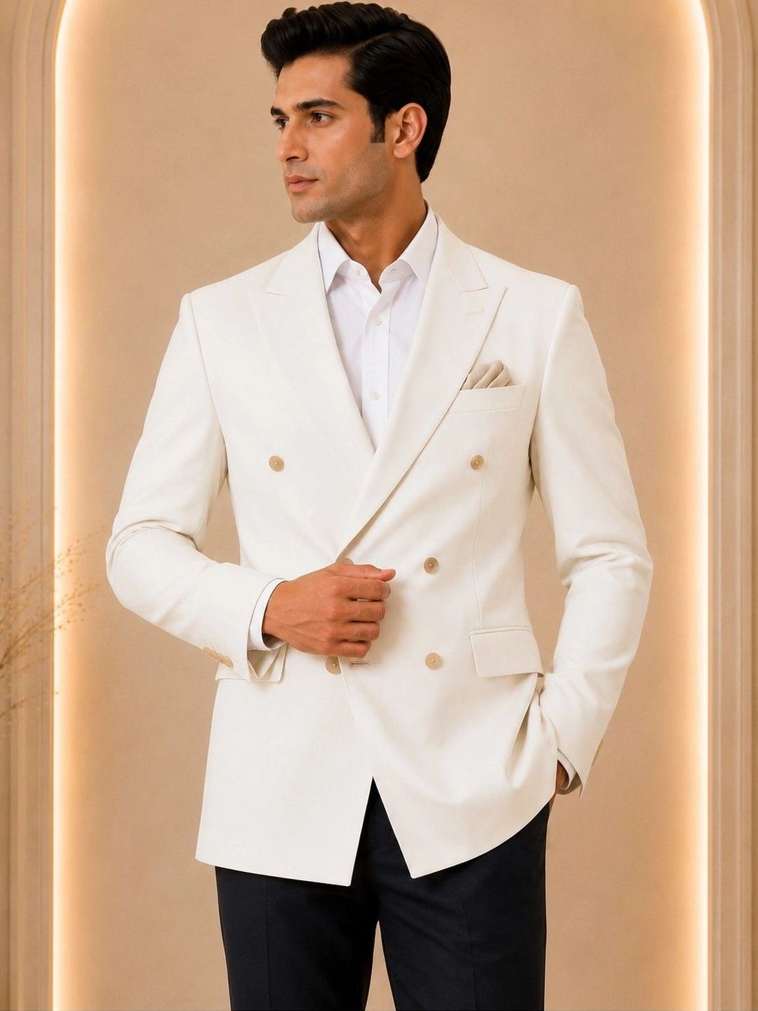 SOURAGYA Notched Lapel Double-Breasted Tailored Fit Party Blazers-picture-47