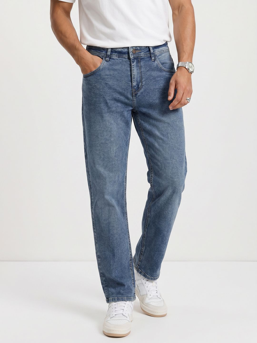 The Roadster Life Co. Men Straight Fit Light Fade Stretchable Jeans-picture-46