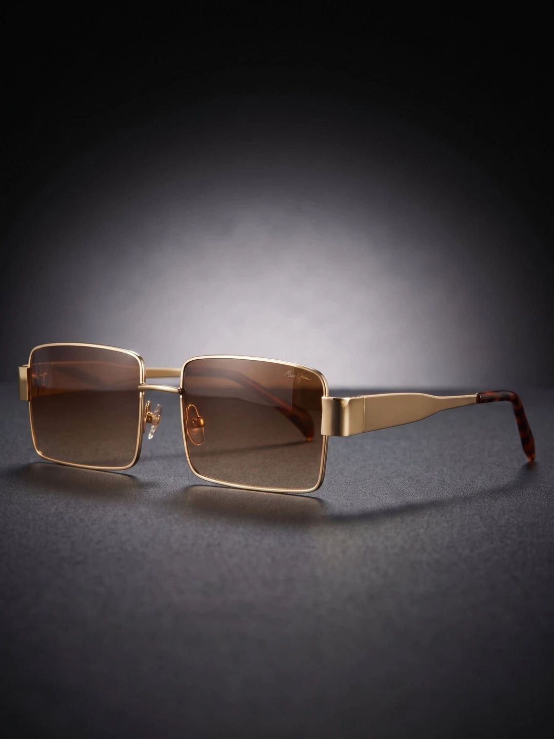 DressBerry Unisex Brown Lens & Gold-Toned Rectangle Sunglasses with-picture-33